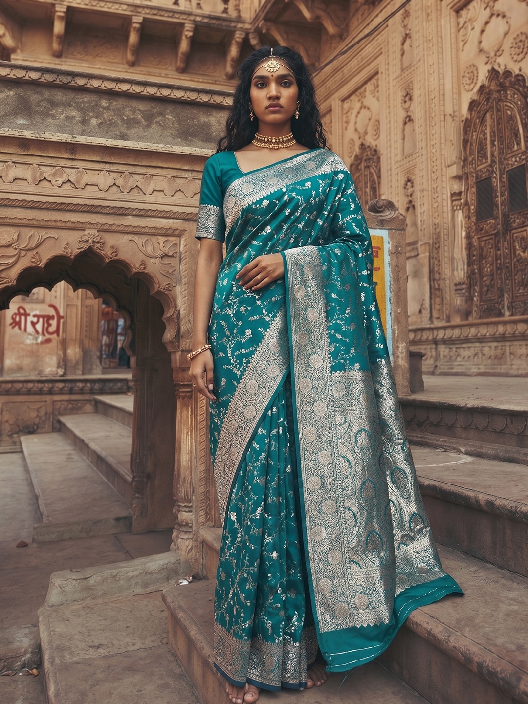 Rama Woven Jacquard Art Silk Saree