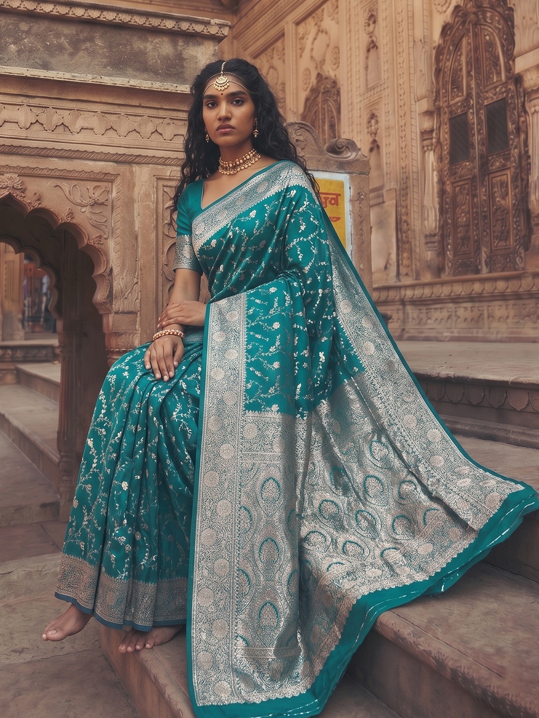 Rama Woven Jacquard Art Silk Saree