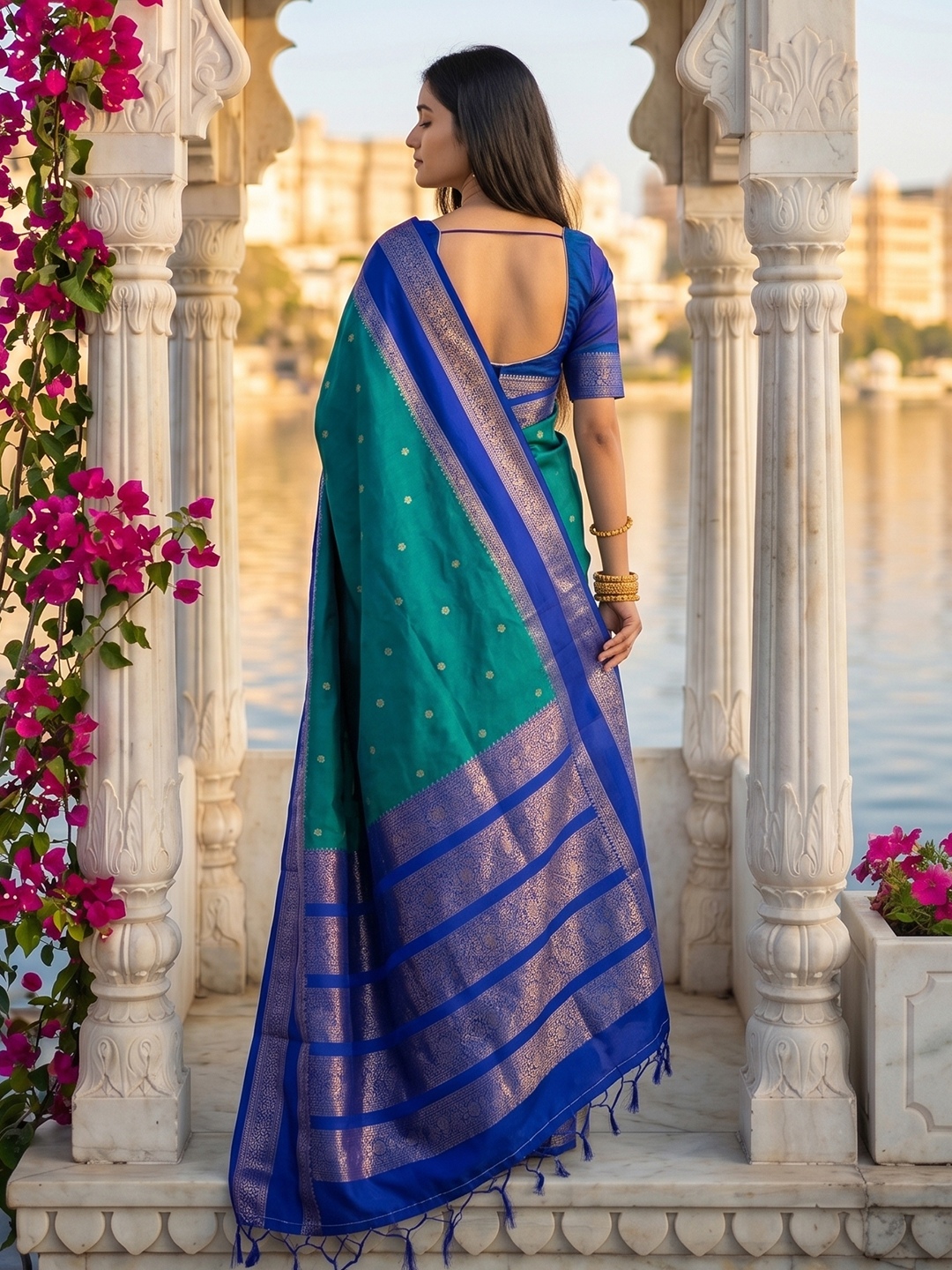 Rama Woven Zari Silk Blend Saree — alternate view
