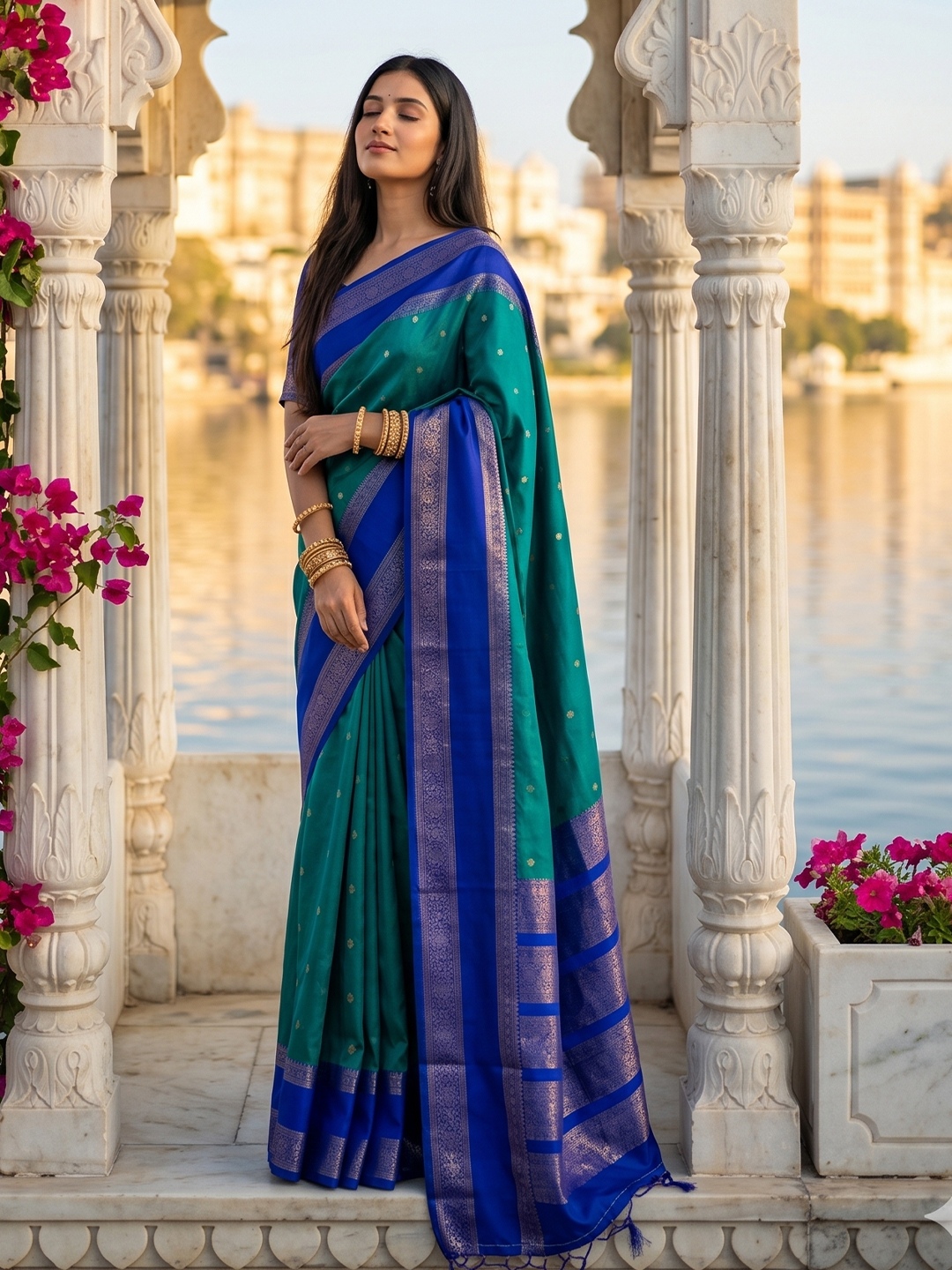 Rama Woven Zari Silk Blend Saree