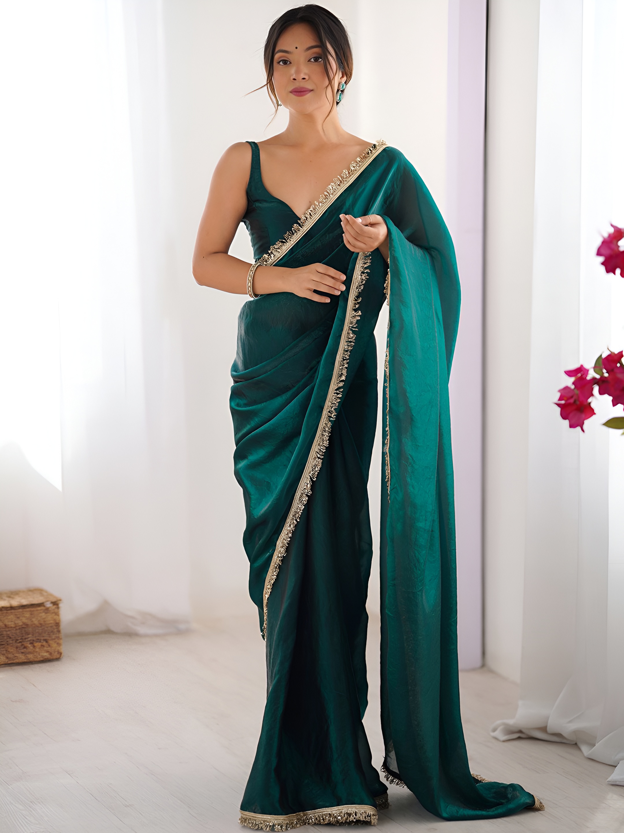 Rama Zalar Lace Border Space Silk Saree