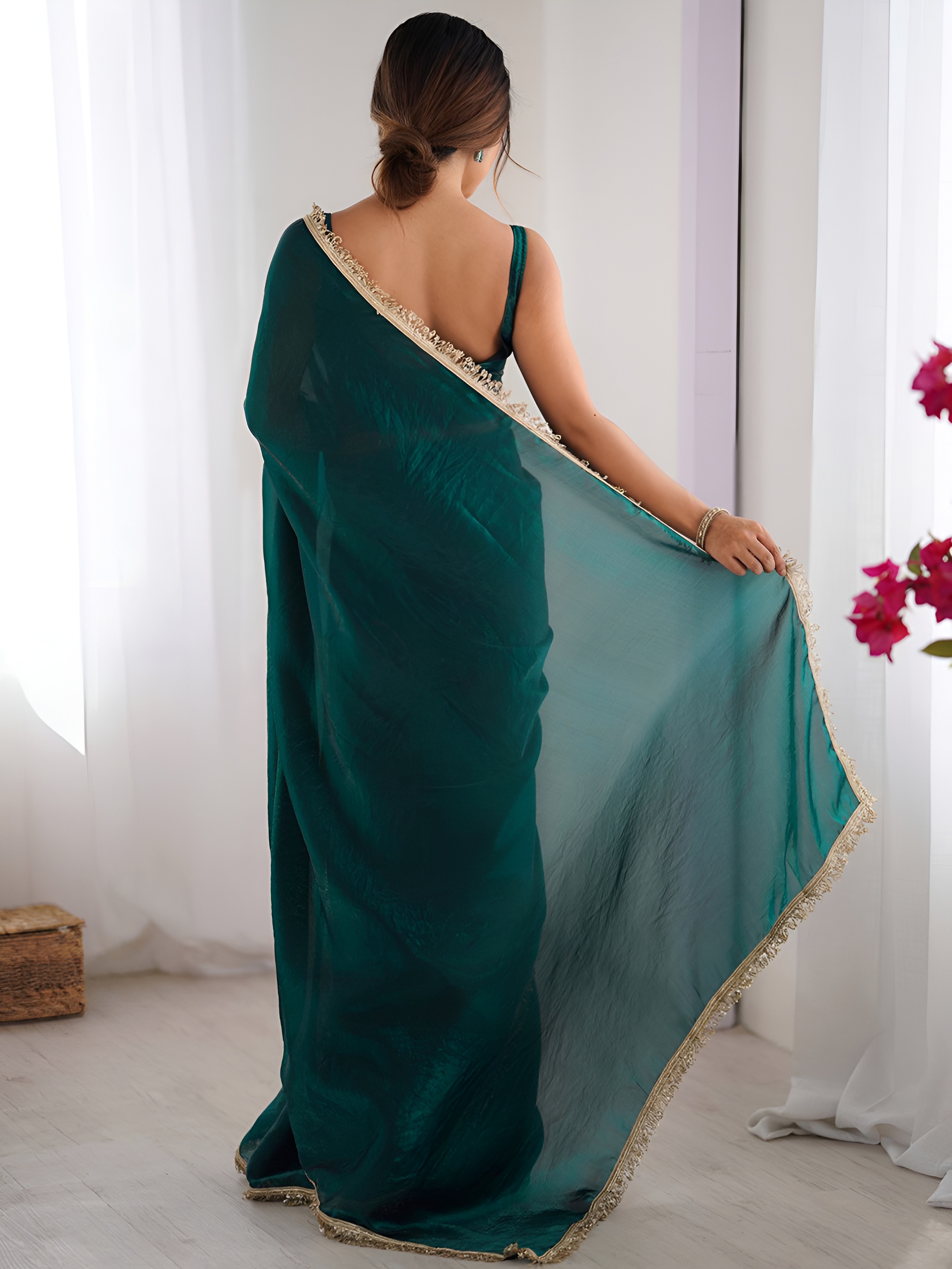 Rama Zalar Lace Border Space Silk Saree — alternate view