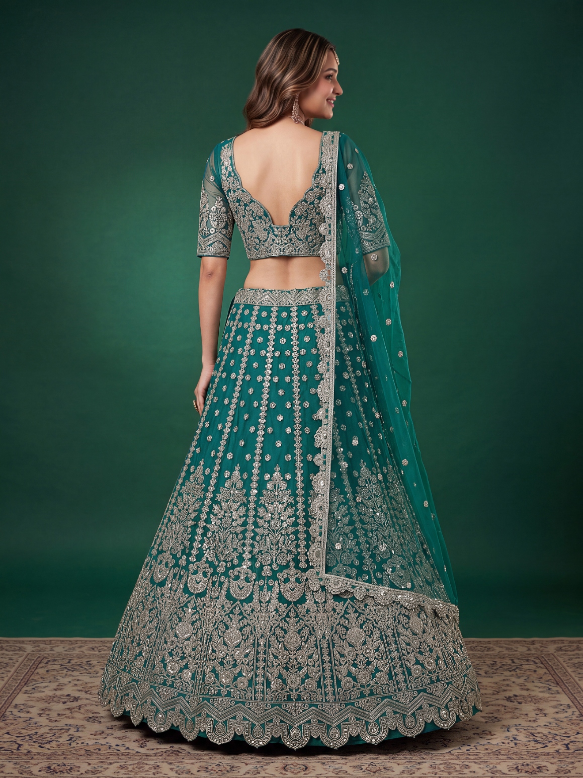Rama Zari Dori Soft Net Panelled Bridal Lehenga Choli — alternate view