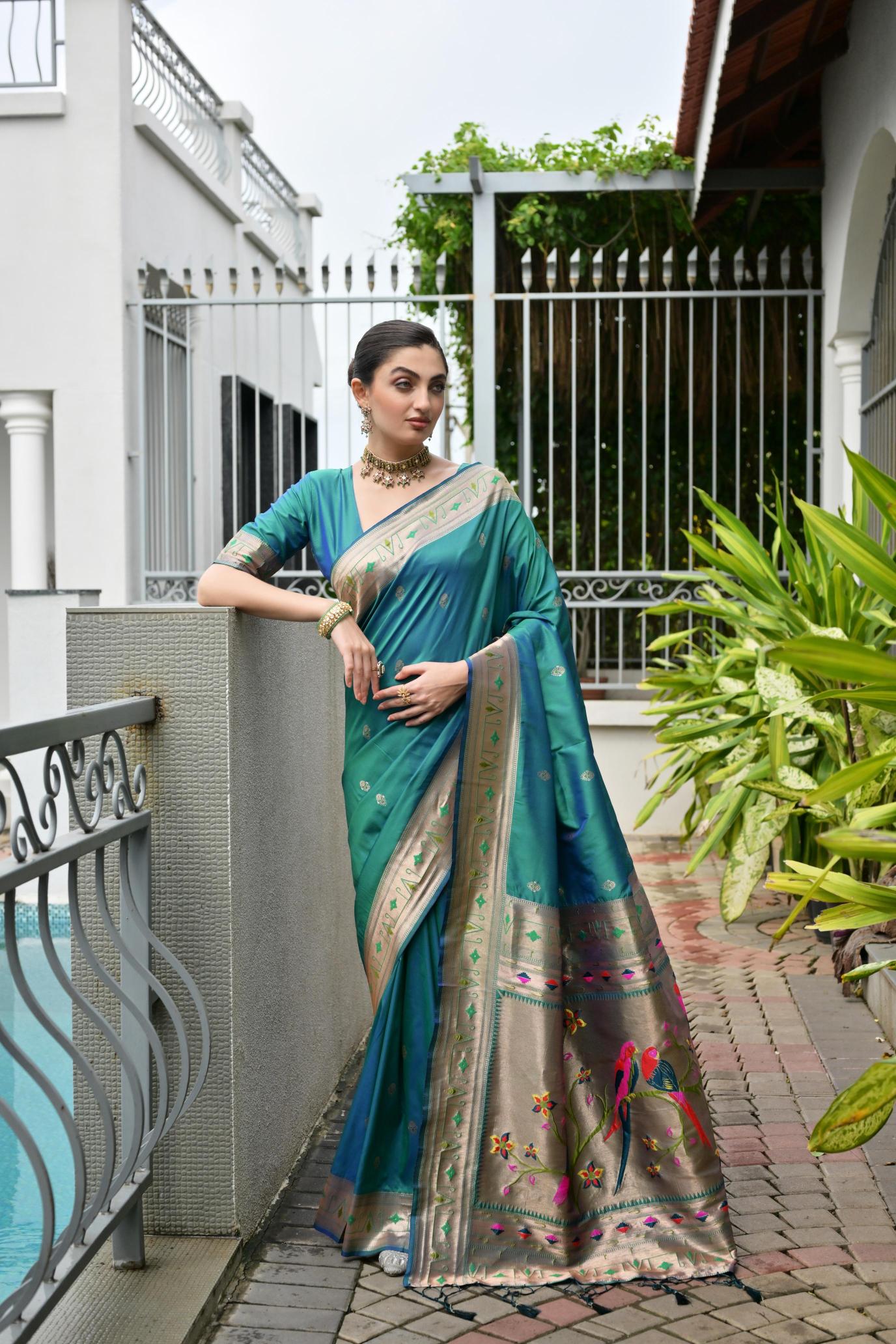Rama Zari Woven Meenakari Designer Banarasi Silk Saree