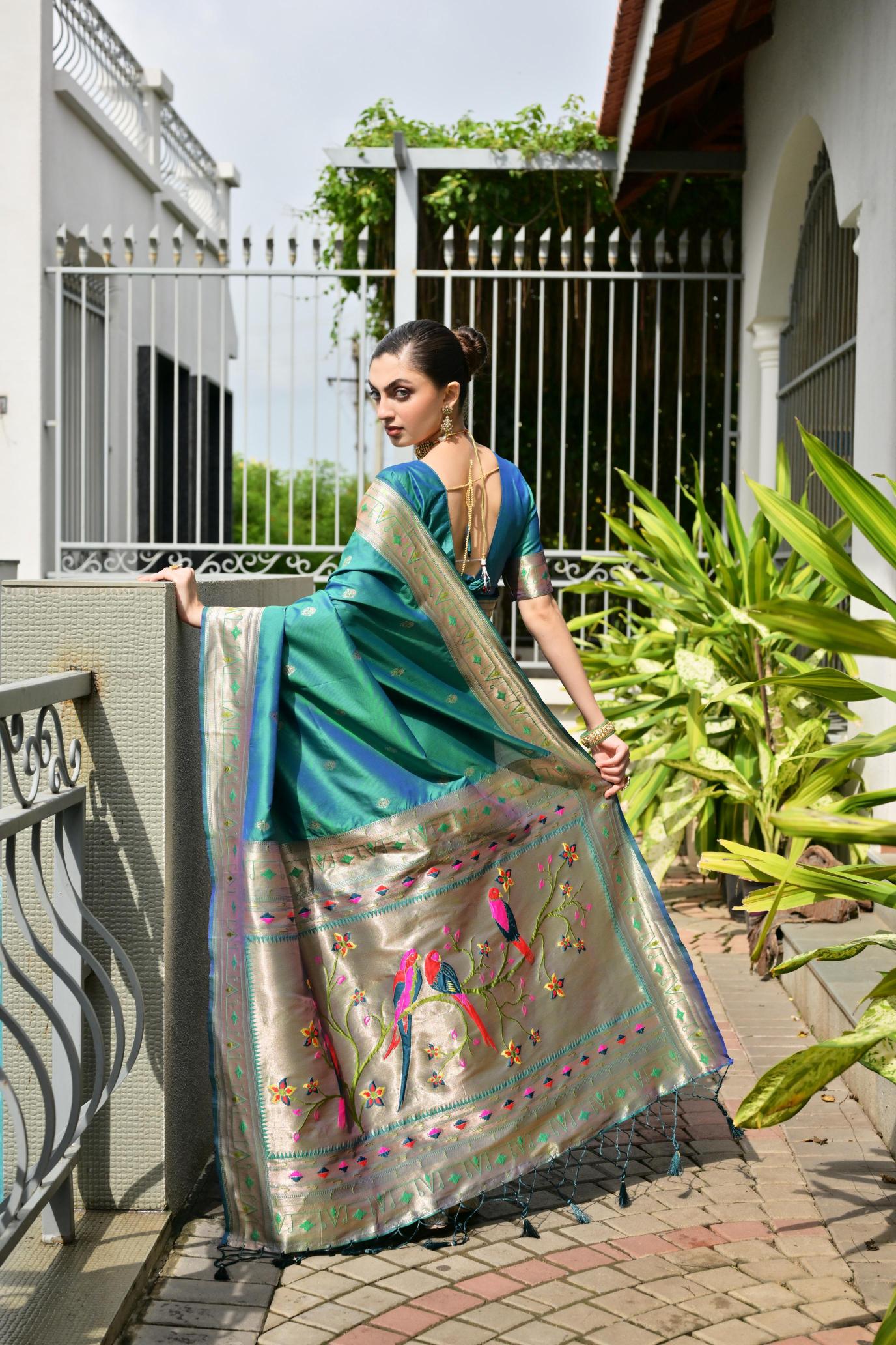 Rama Zari Woven Meenakari Designer Banarasi Silk Saree — alternate view