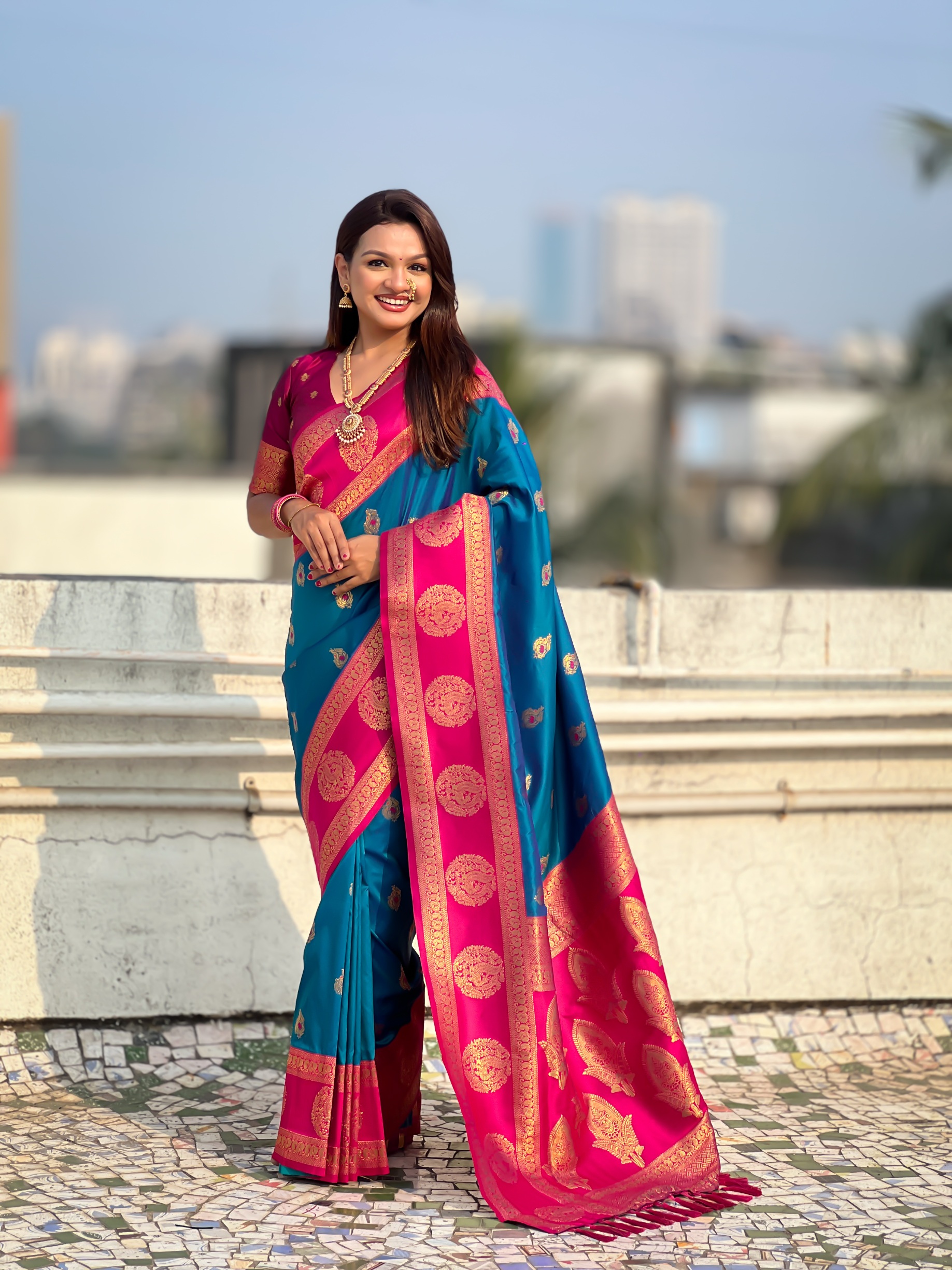 Rama Zari Woven Soft Silk Traditional Saree