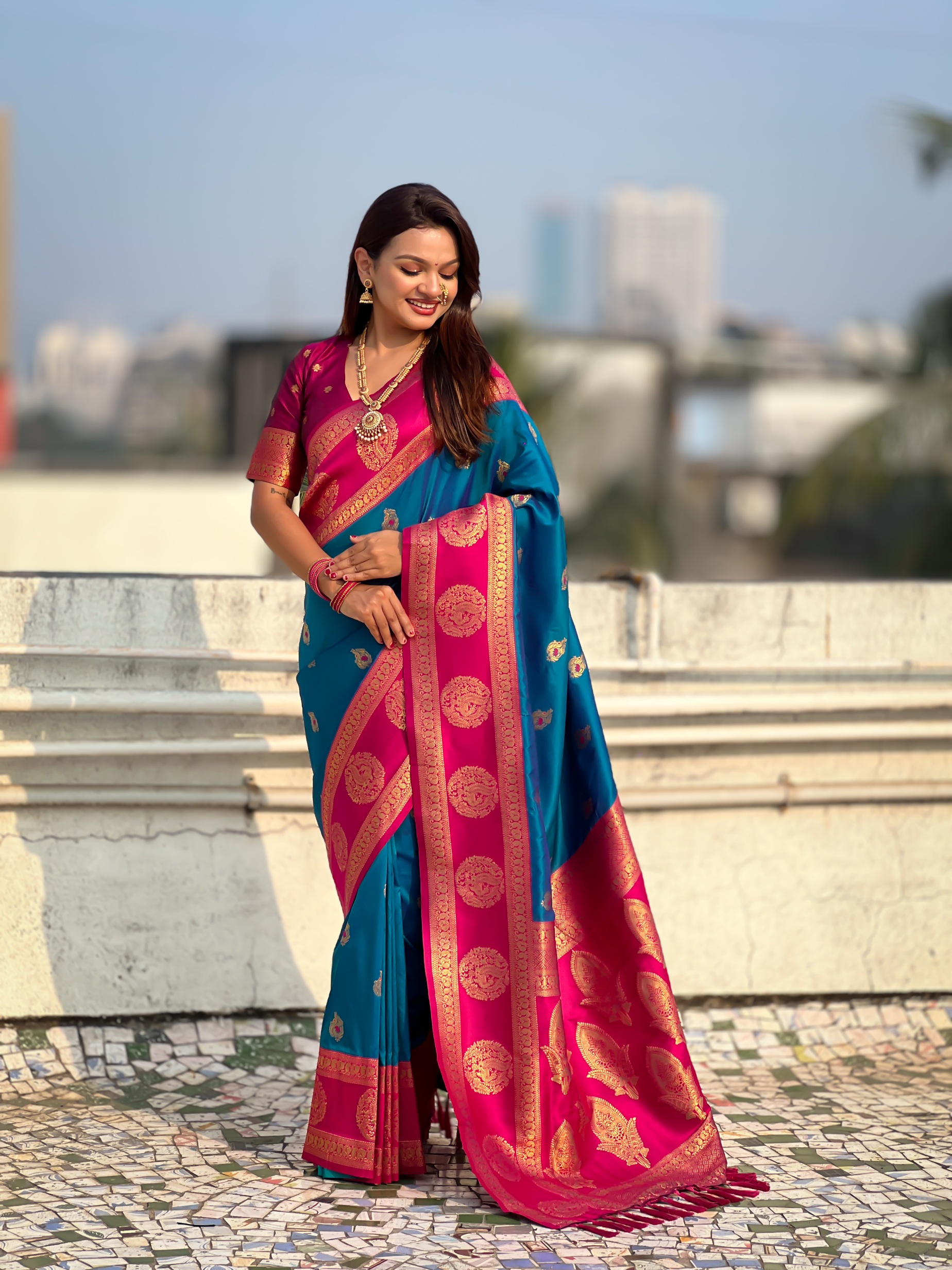 Rama Zari Woven Soft Silk Traditional Saree