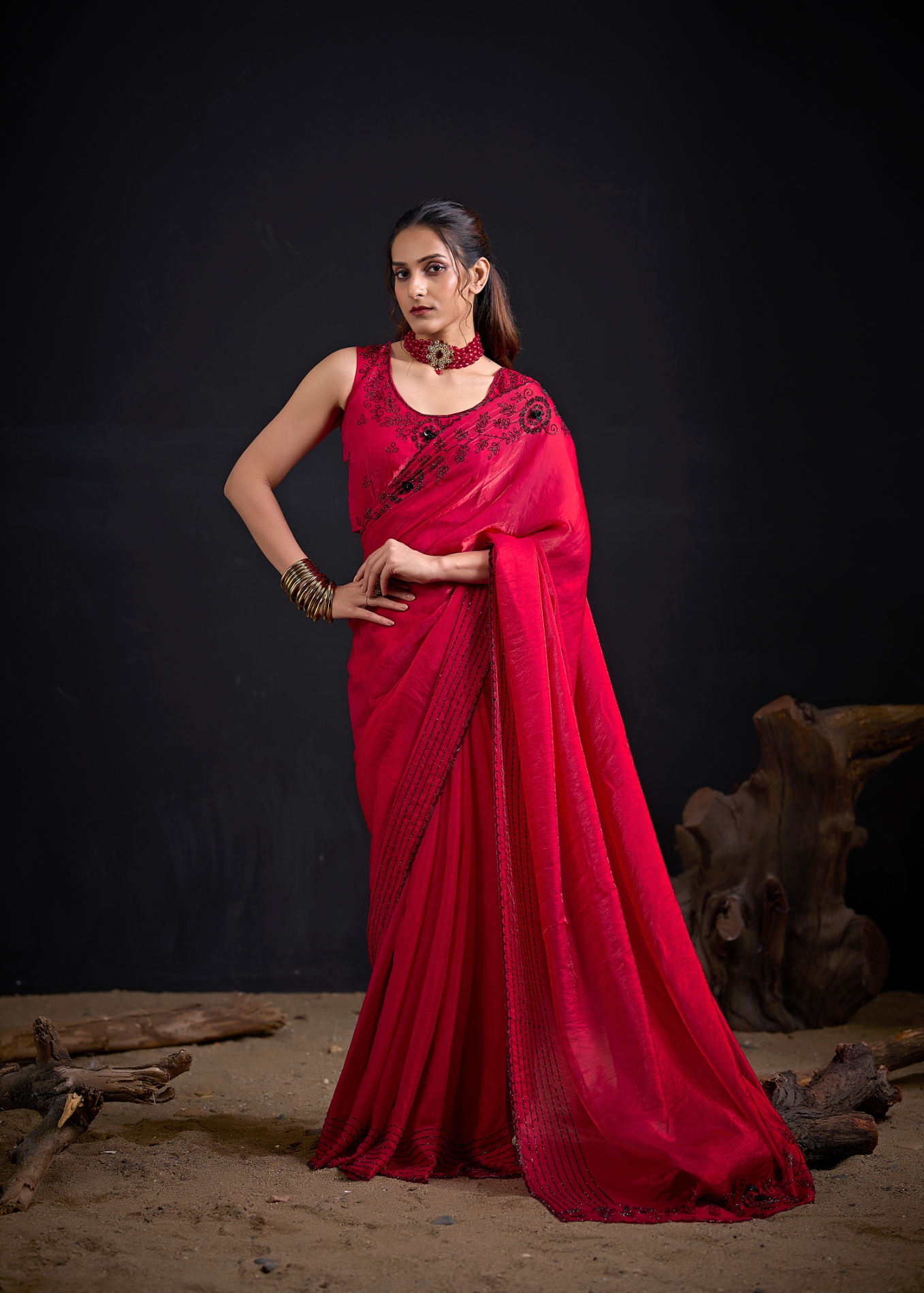 Rani Contemporary Zircon Work Satin Silk Saree