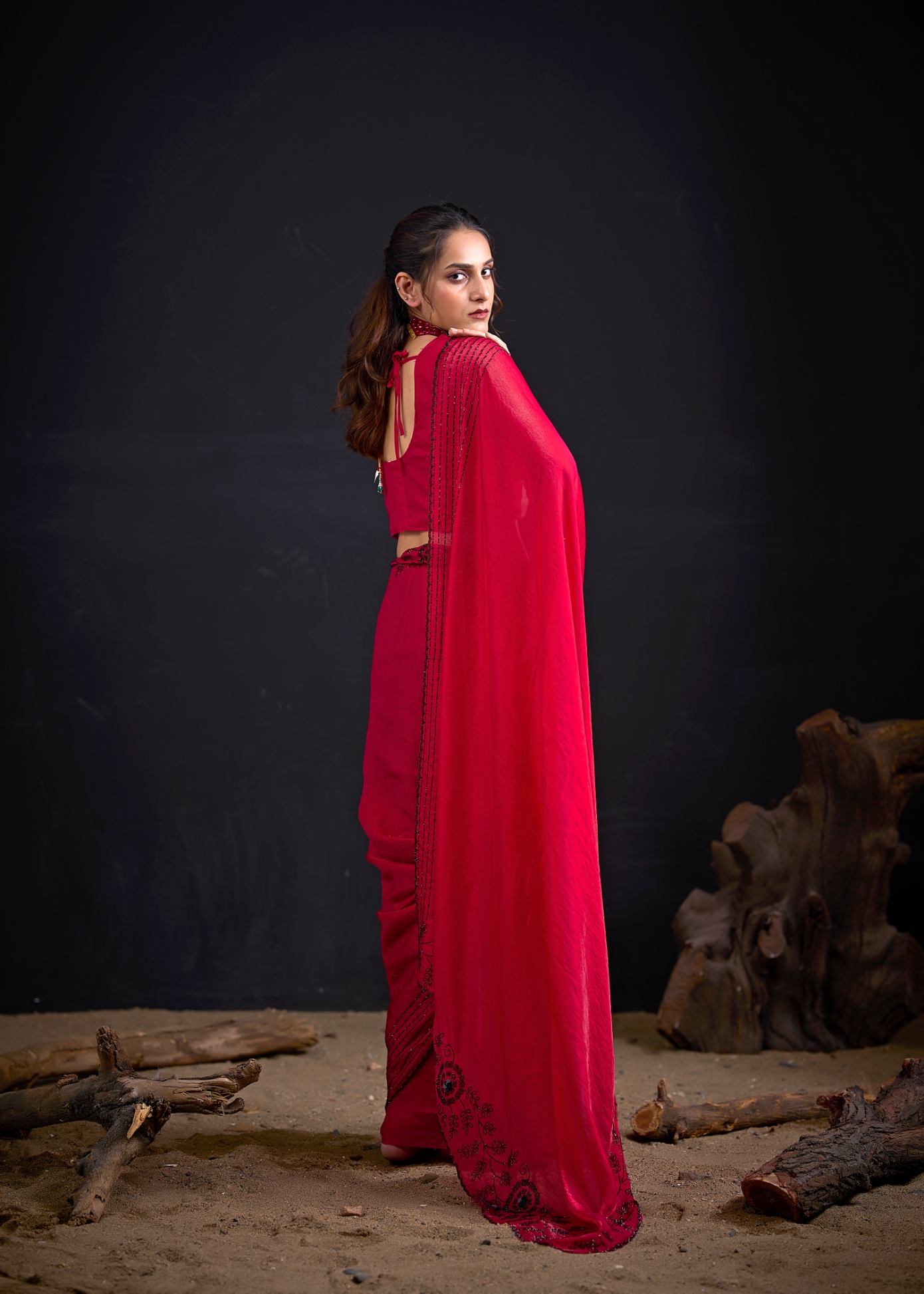 Rani Contemporary Zircon Work Satin Silk Saree — alternate view