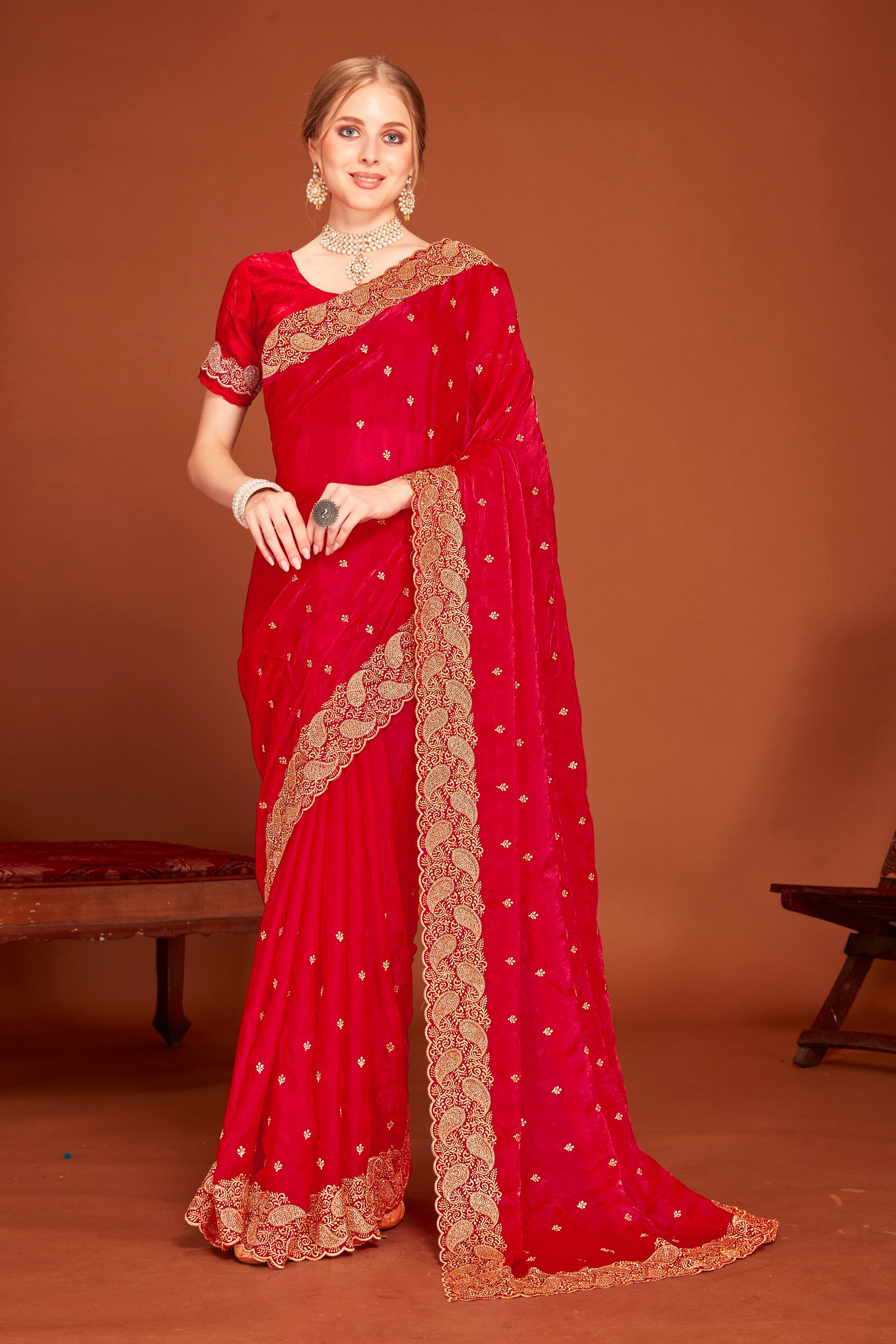 Rani Fendy Silk Zari Siroski Saree
