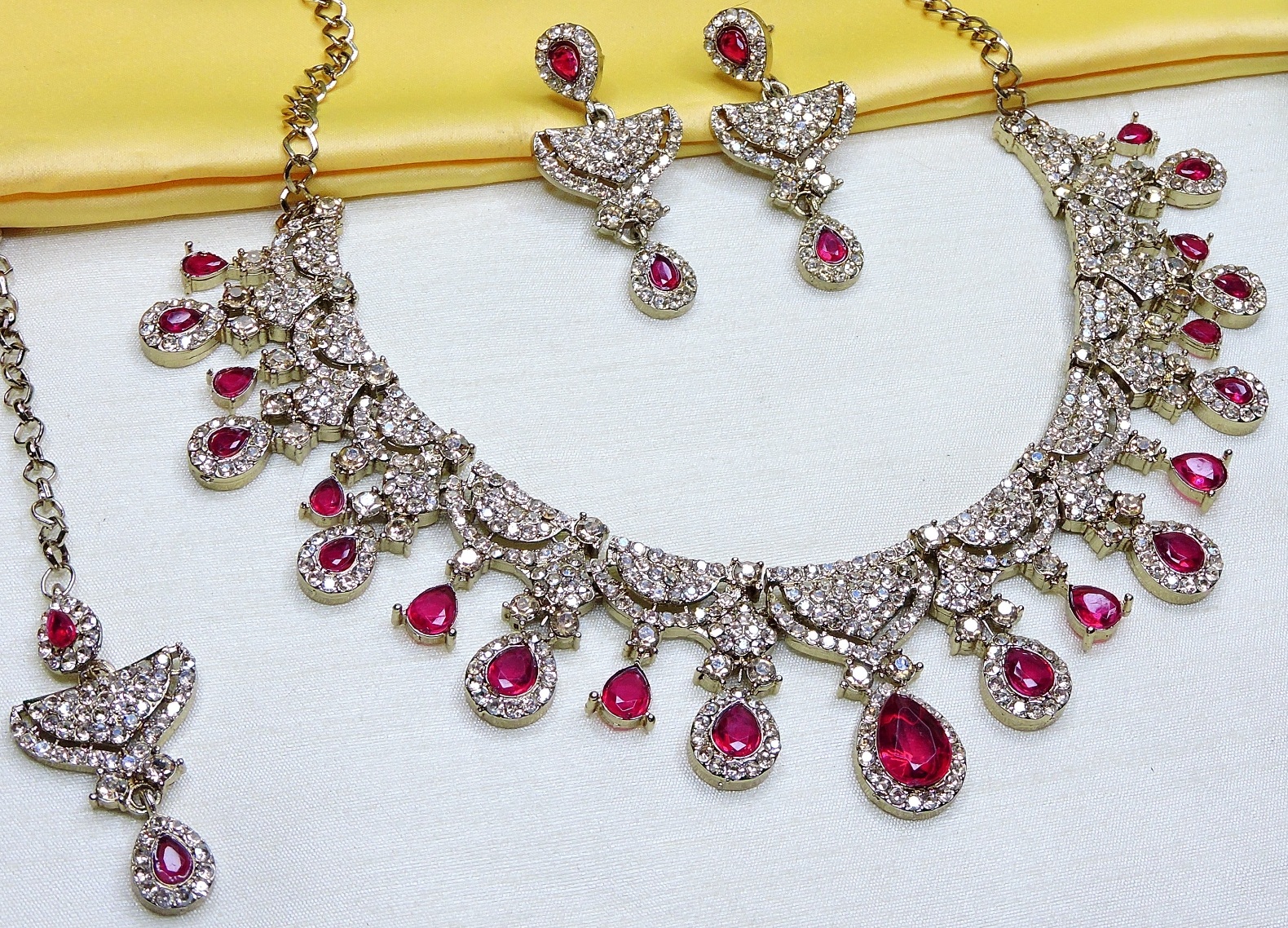 Rani Pink American Diamond Necklace Set