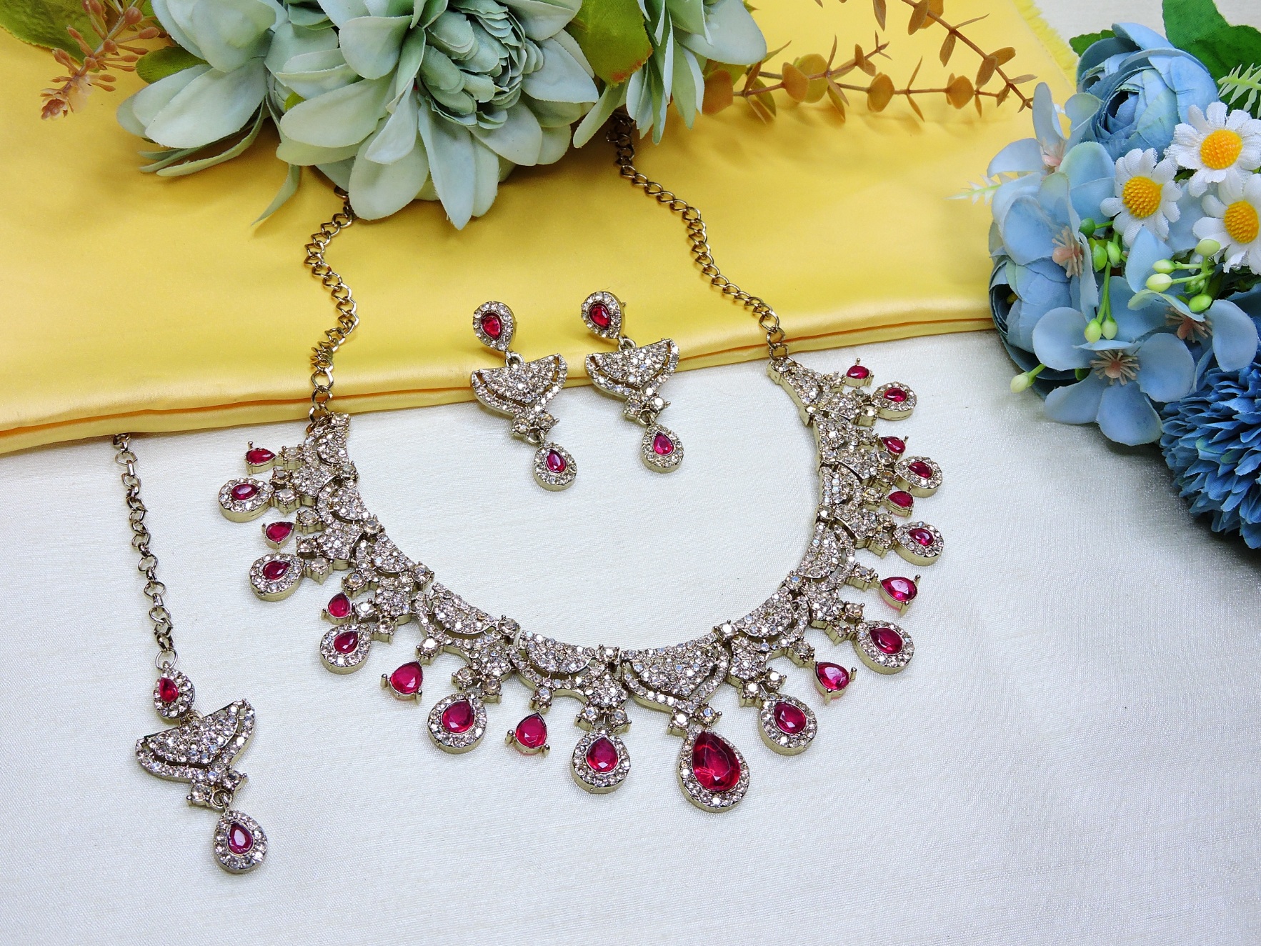 Rani Pink American Diamond Necklace Set — alternate view