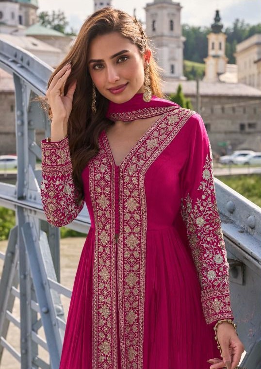 Rani Pink Chinon Embroidered Straight Pant Suit — alternate view