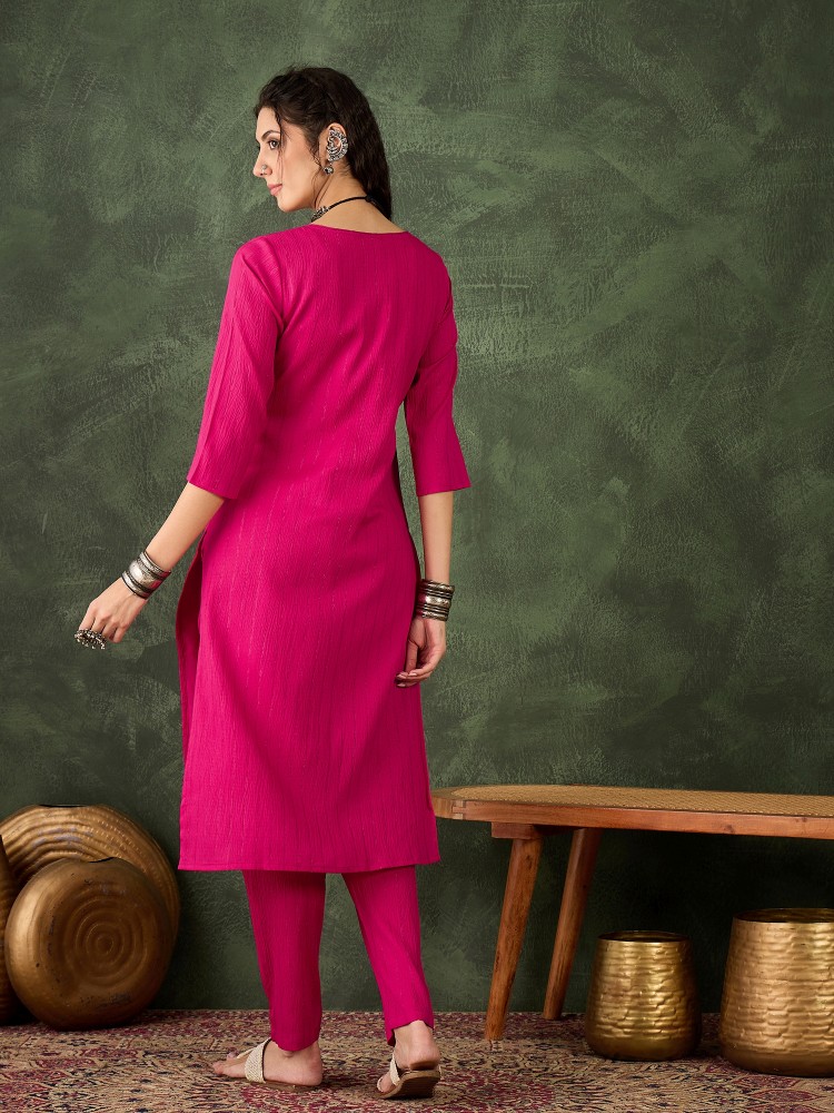 Rani Pink Cotton Silk Blend Kurta Set — alternate view
