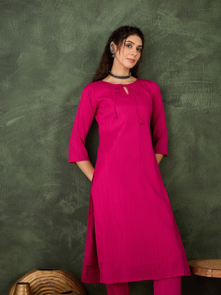 Rani Pink Cotton Silk Blend Kurta Set