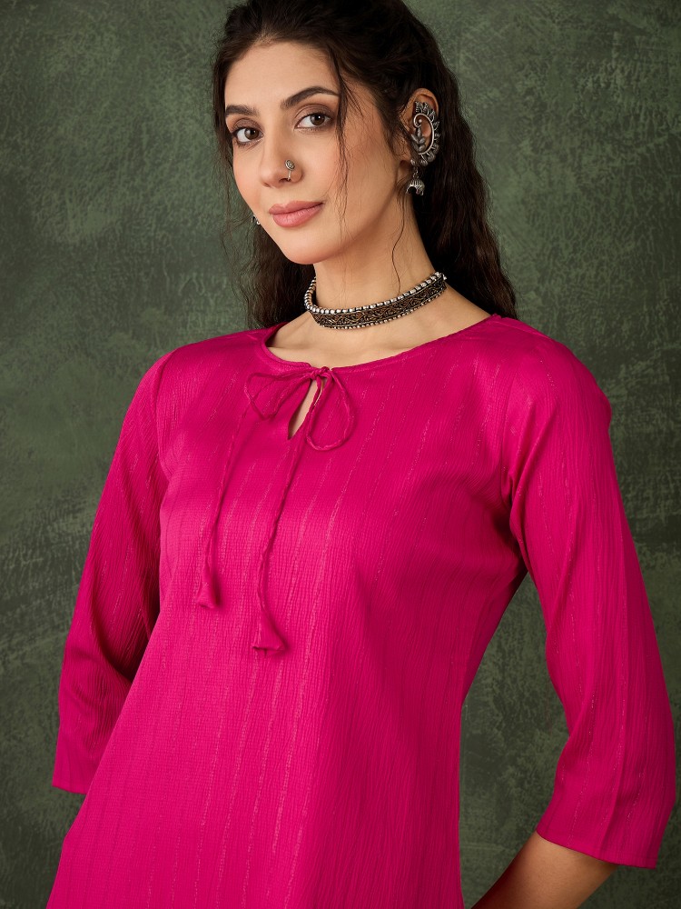 Rani Pink Cotton Silk Blend Kurta Set
