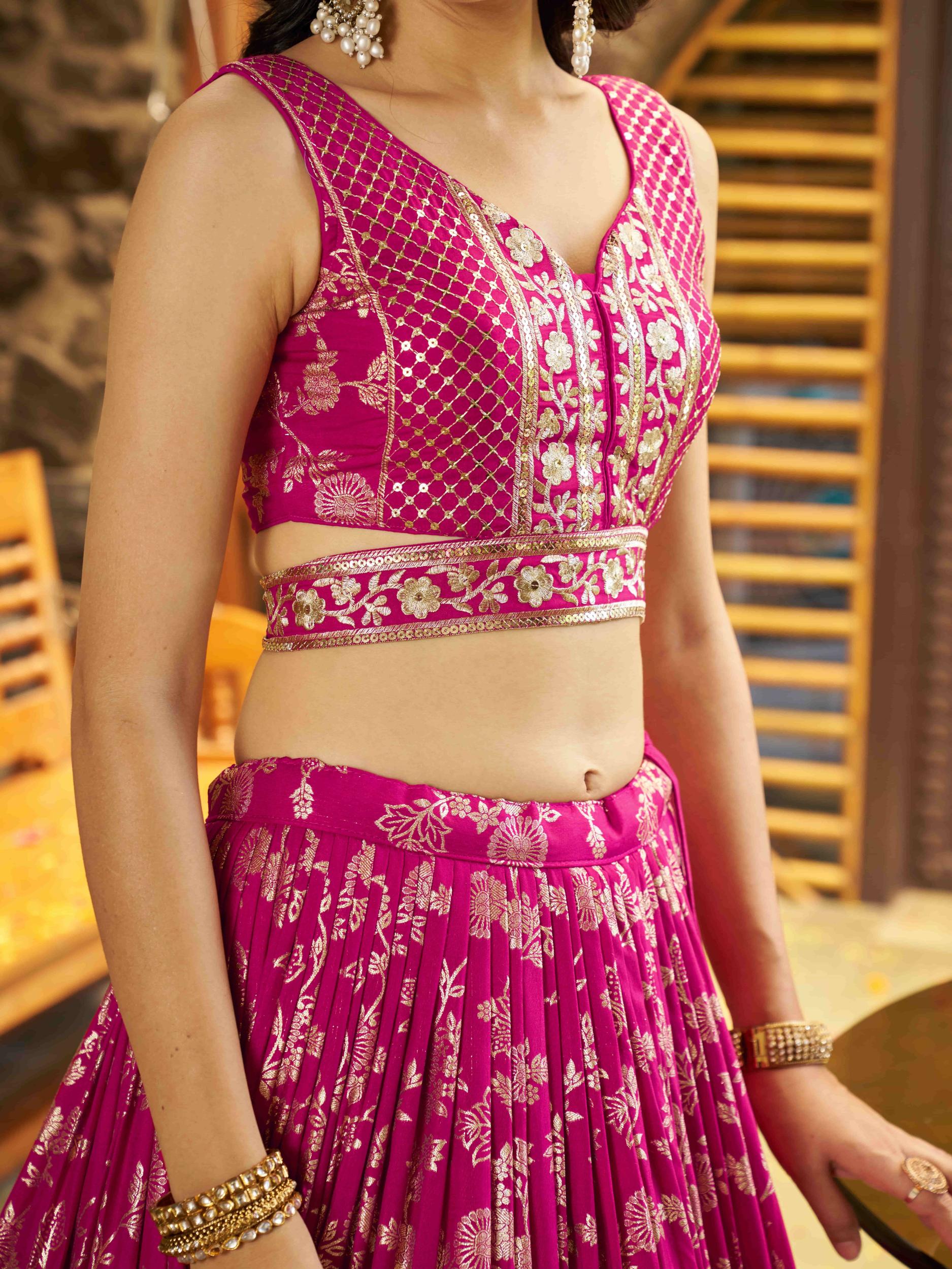 Rani Pink Dola Silk Jacquard Lehenga Choli