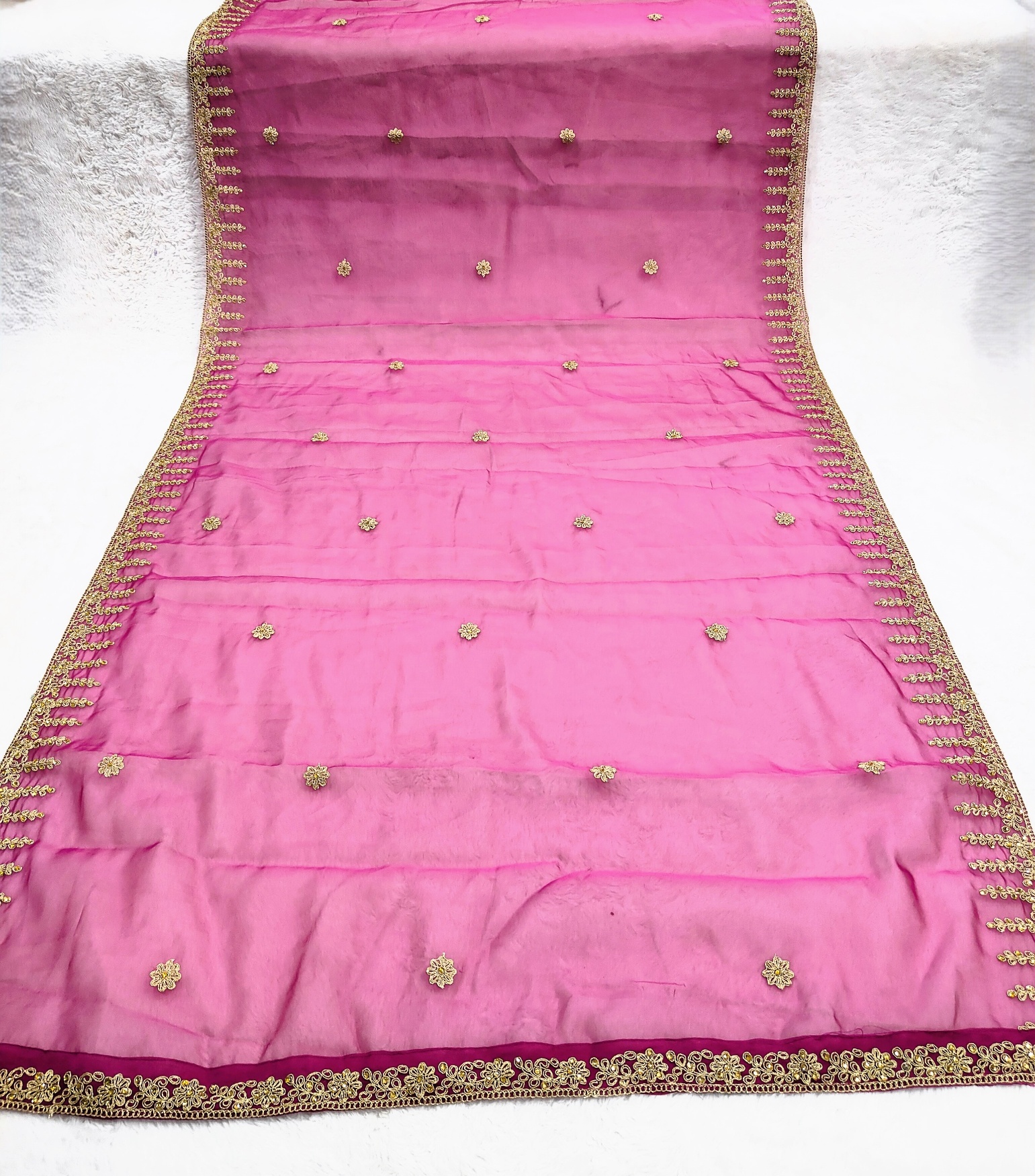 Rani Pink Dori Embroidered Organza Dupatta — alternate view