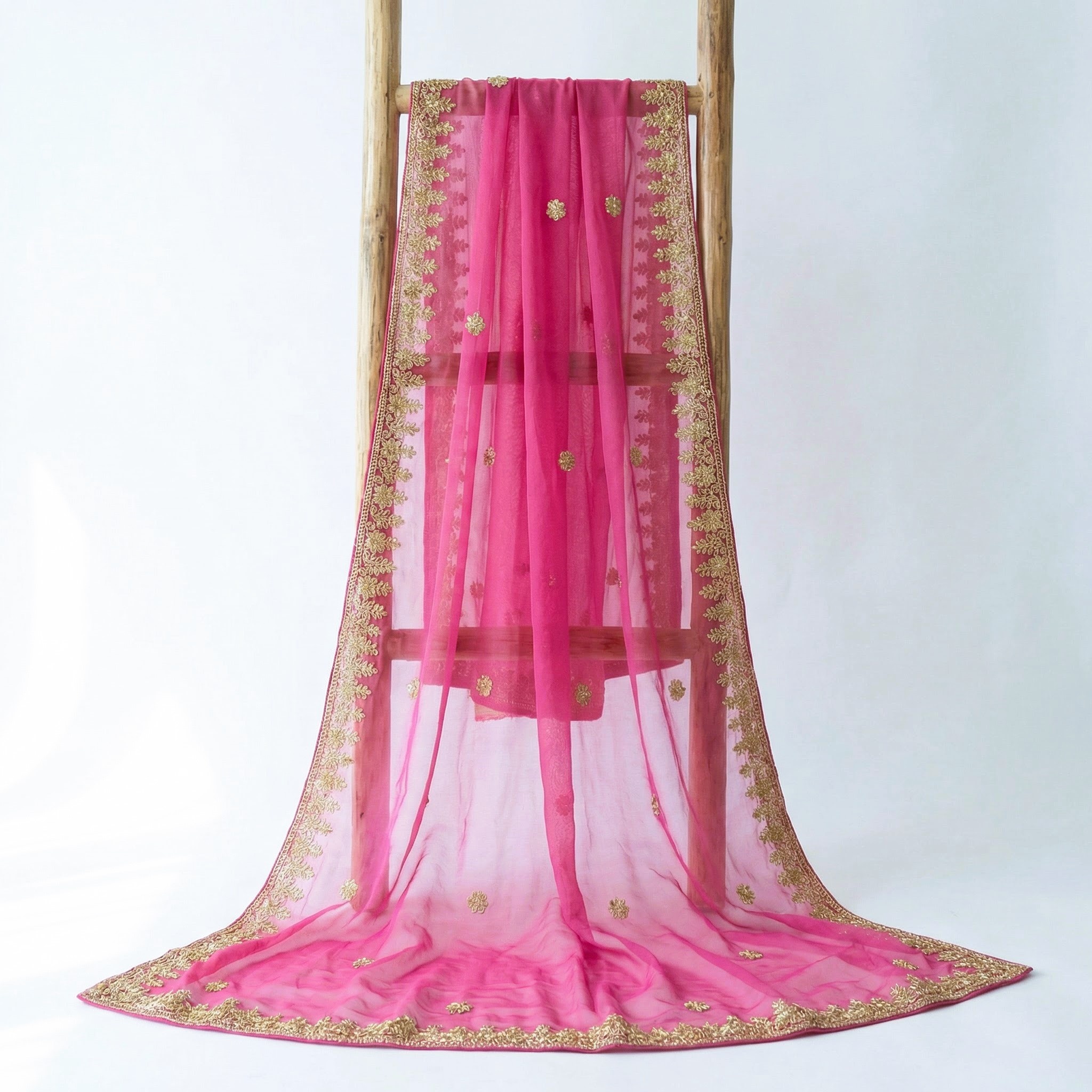 Rani Pink Dori Embroidered Organza Dupatta