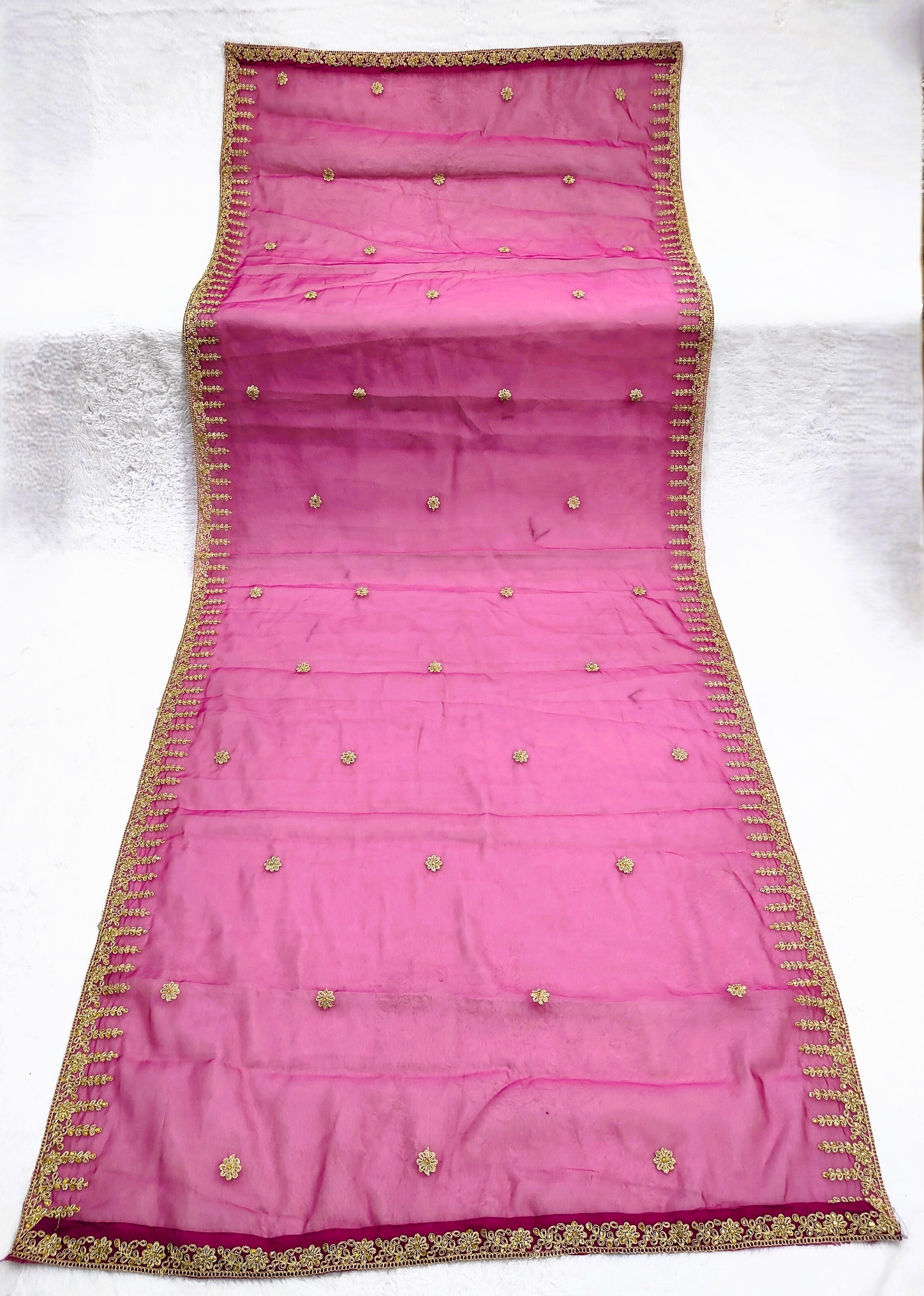 Rani Pink Dori Embroidered Organza Dupatta