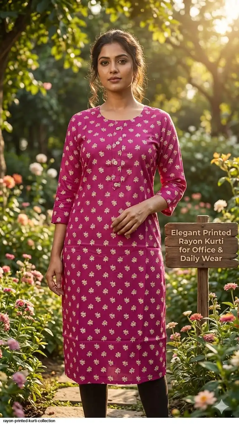 Rani Pink Elegant Rayon Printed Kurti
