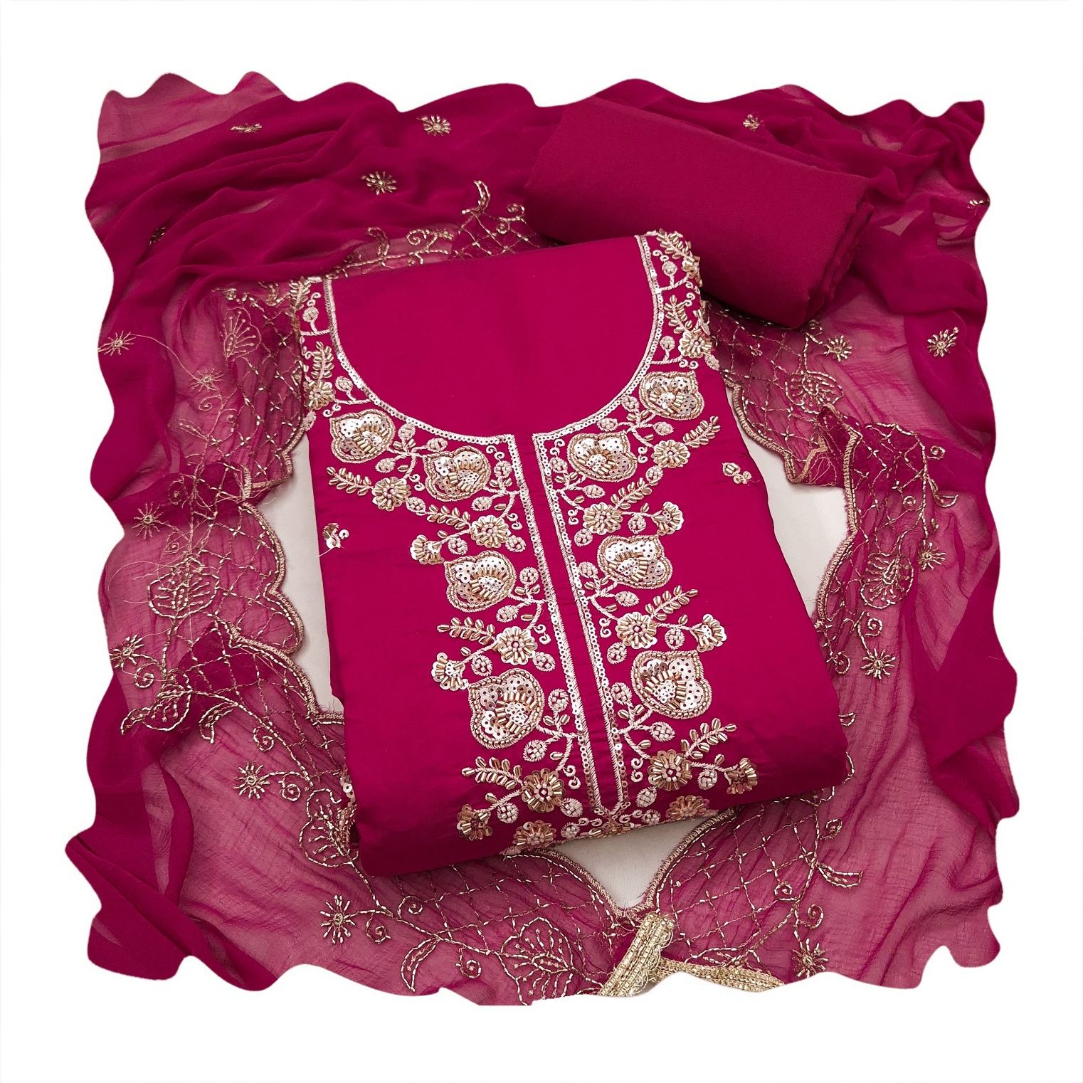 Rani Pink Embroidered Chanderi Straight Suit — alternate view