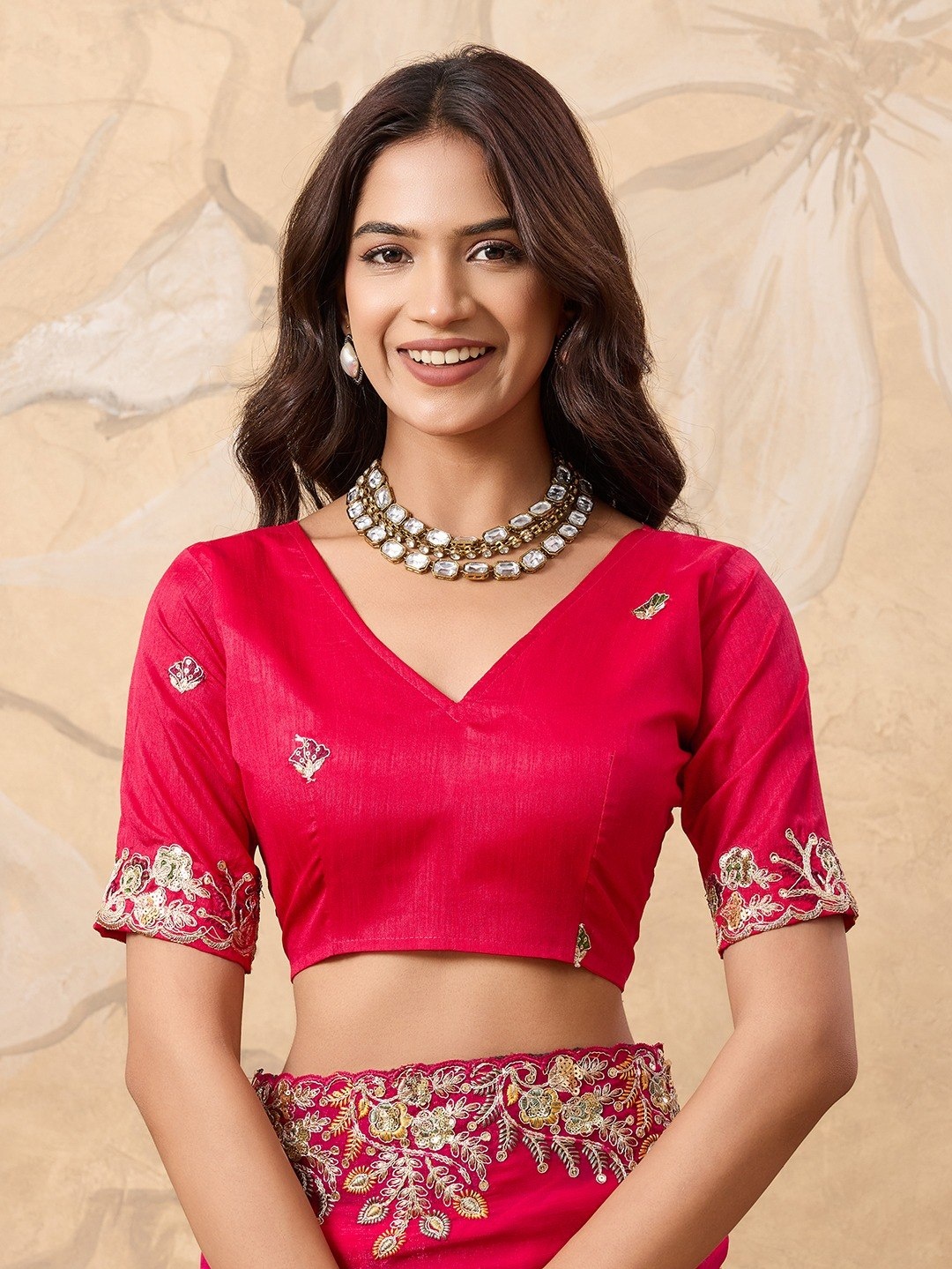 Rani Pink Embroidered Soft Fendy Chiffon Party Wear Saree