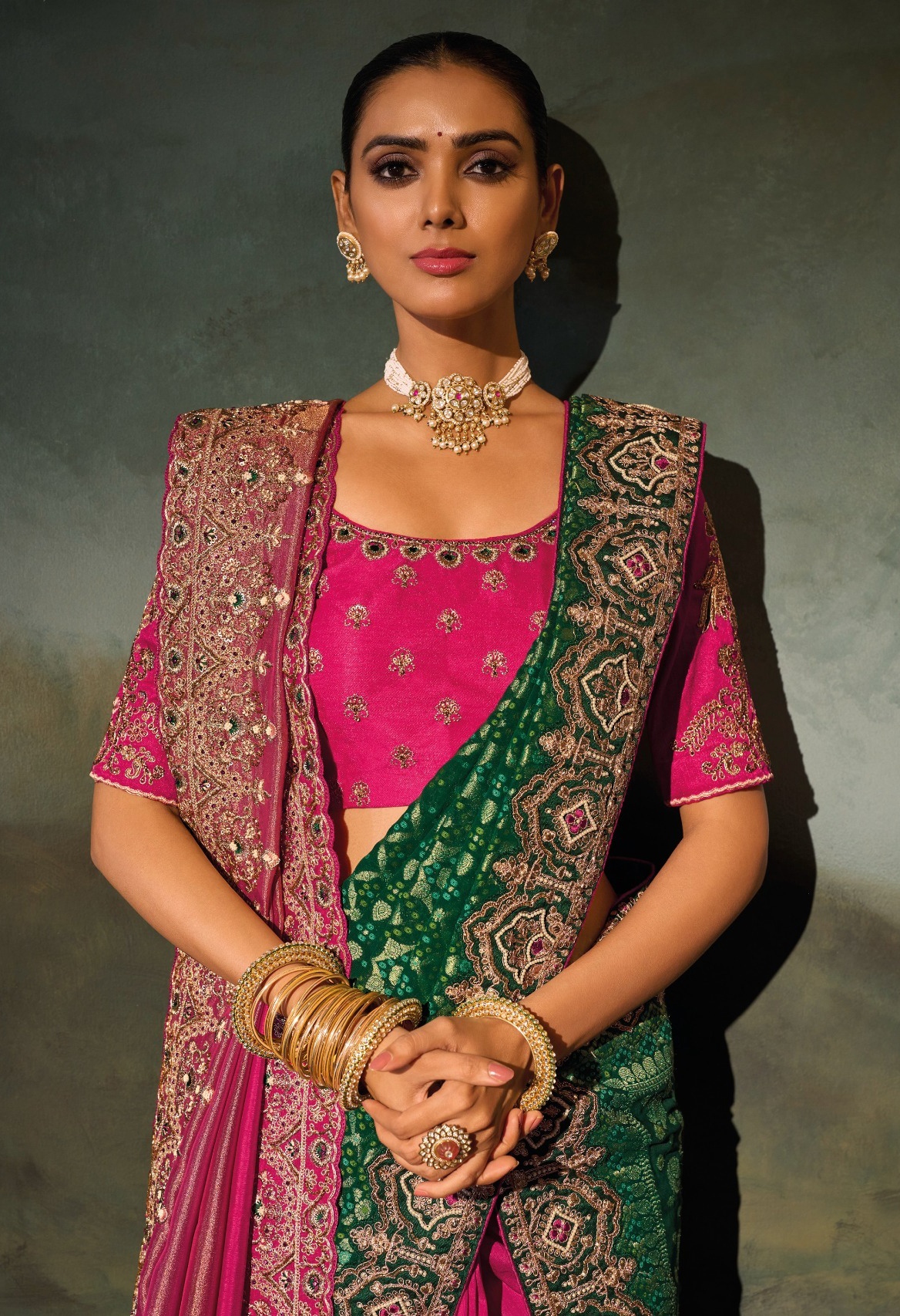 Rani Pink Floral Zari Thread Kanchipuram Saree — alternate view