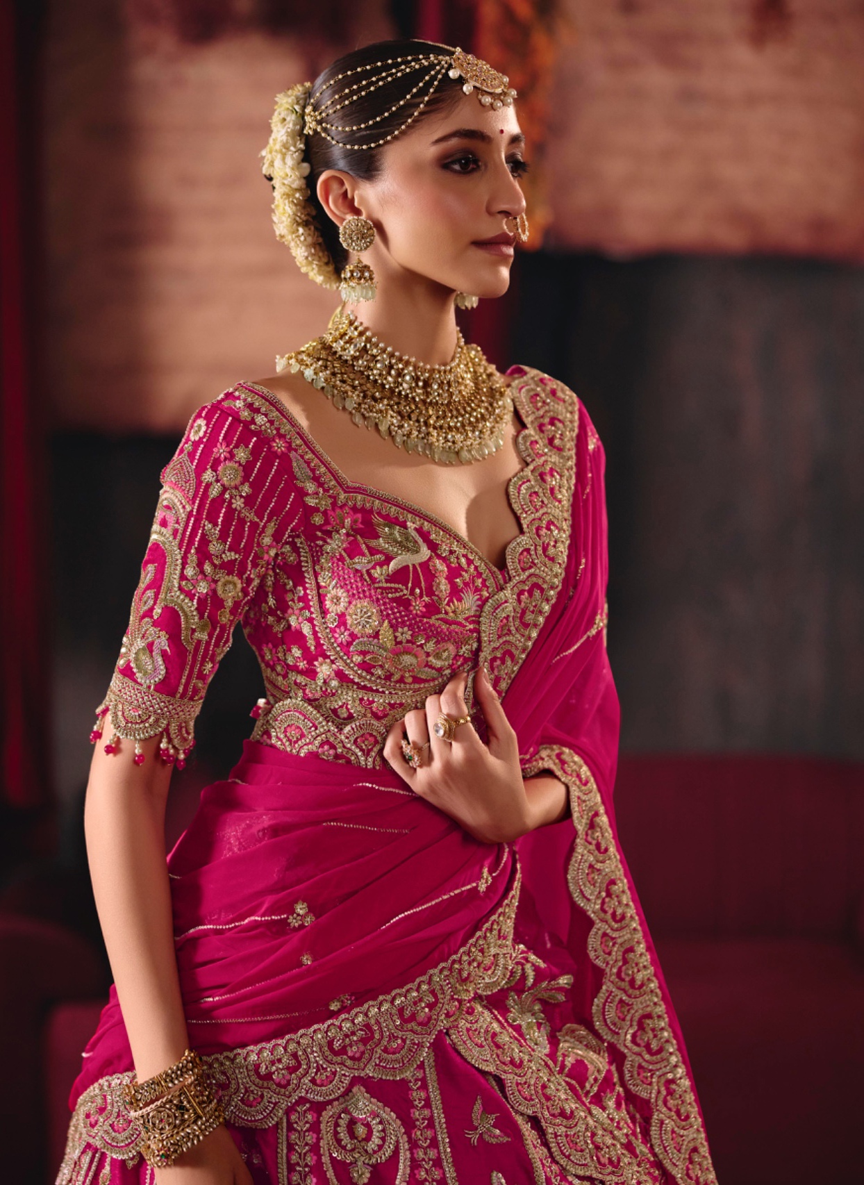 Rani Pink Geometric Silk Flared Lehenga Choli — alternate view