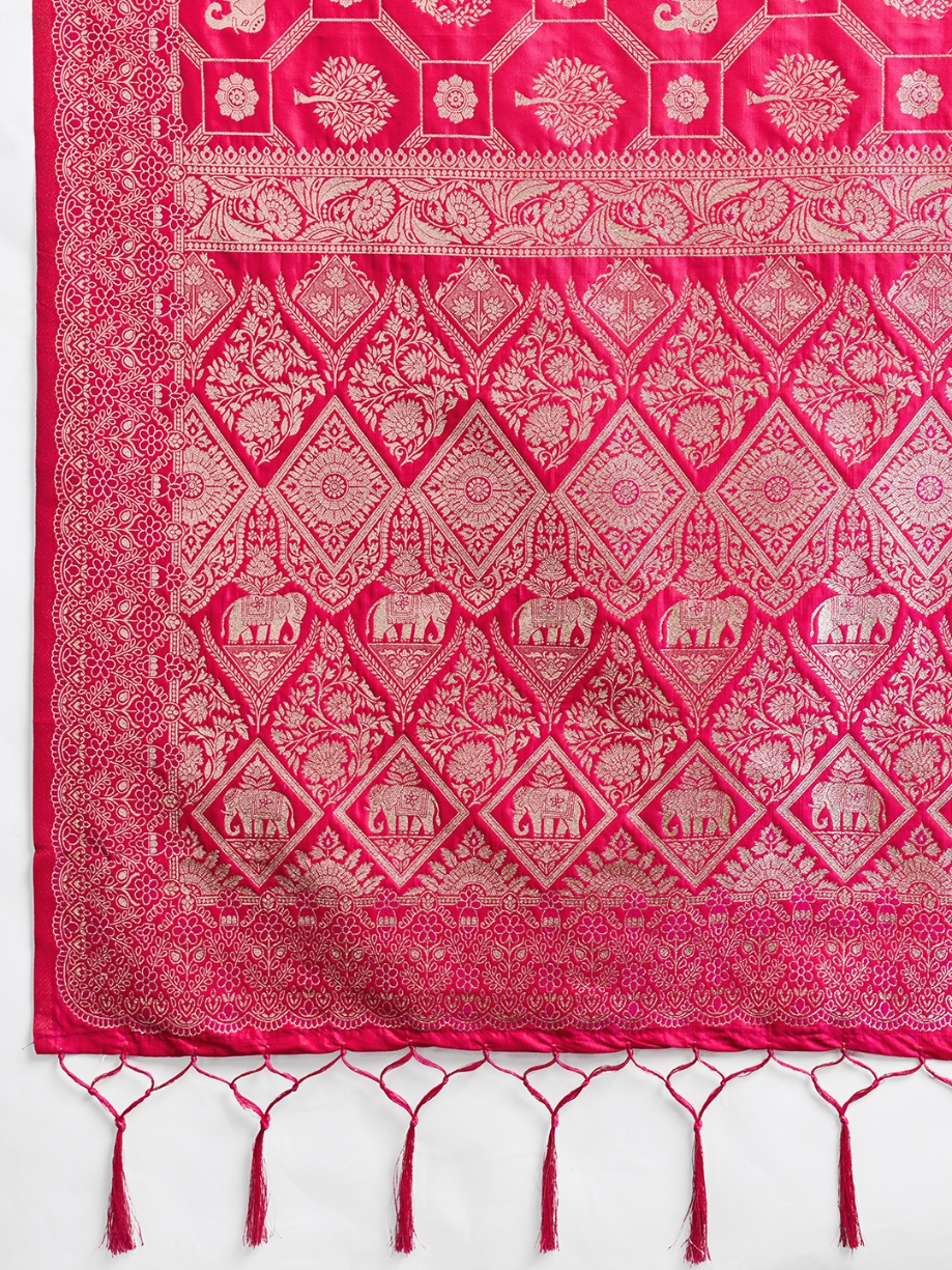 Rani Pink Geometric Zari Silk Blend Saree