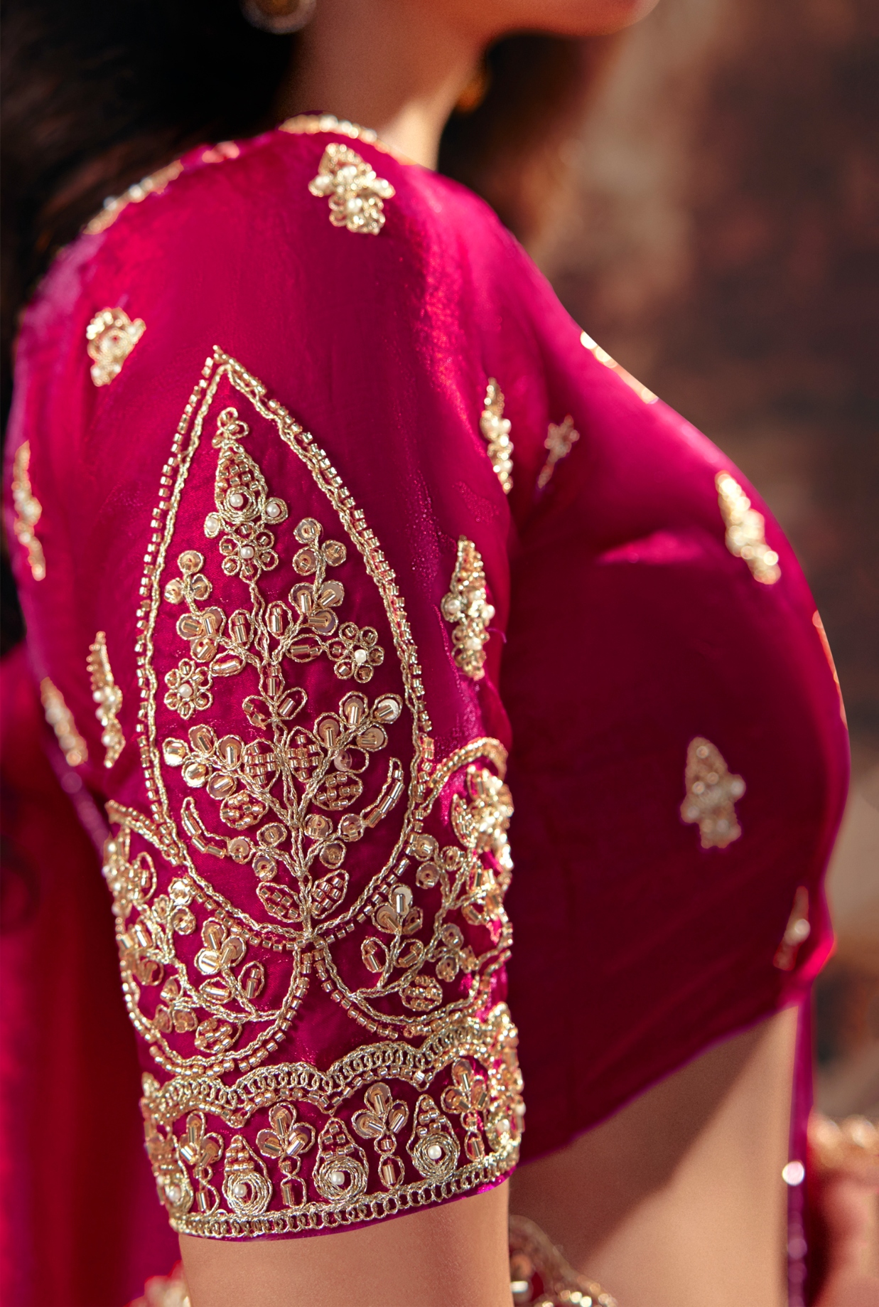 Rani Pink Hand Work Fendy Satin Saree — alternate view