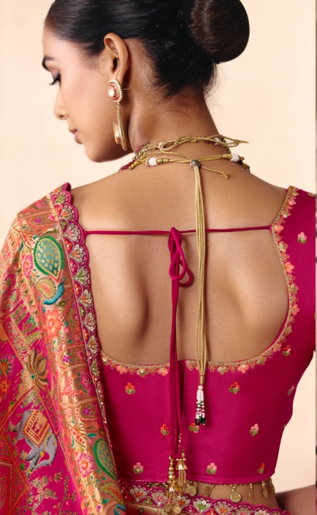 Rani Pink Heavy Embroidery Sequin Dola Silk Saree — alternate view