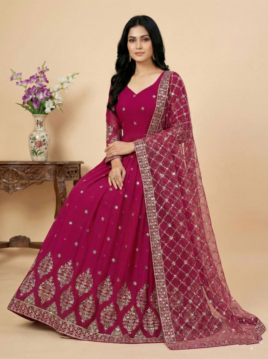 Rani Pink Heavy Faux Georgette Embroidered Sequence Anarkali Gown — alternate view