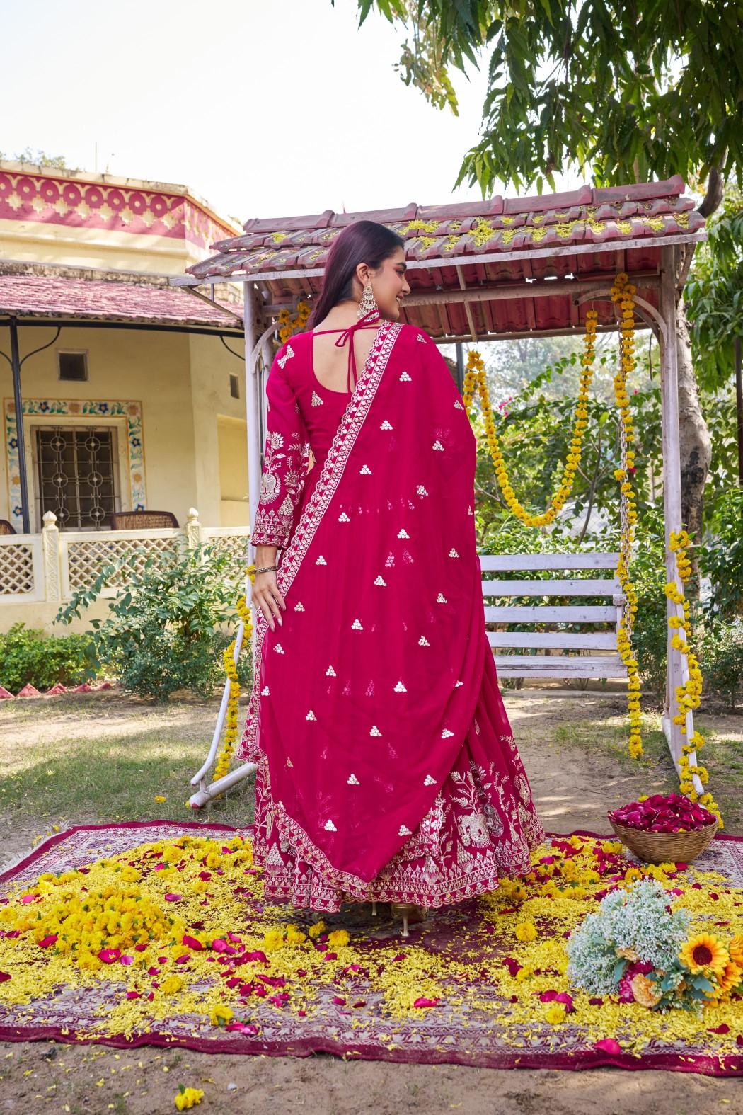 Rani Pink Heavy Sequin Embroidered Fox Georgette Gown Set — alternate view