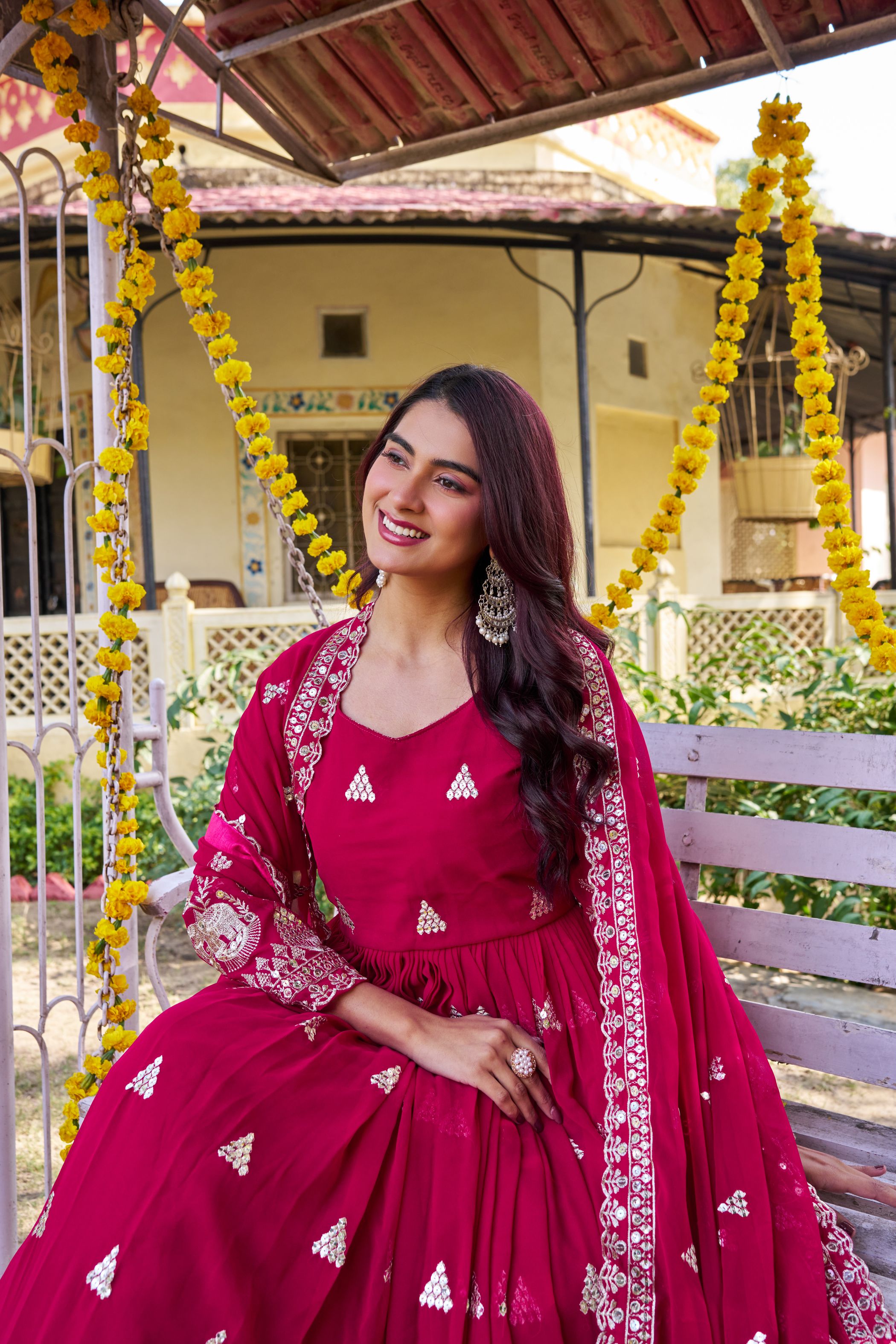 Rani Pink Heavy Sequin Embroidered Fox Georgette Gown Set