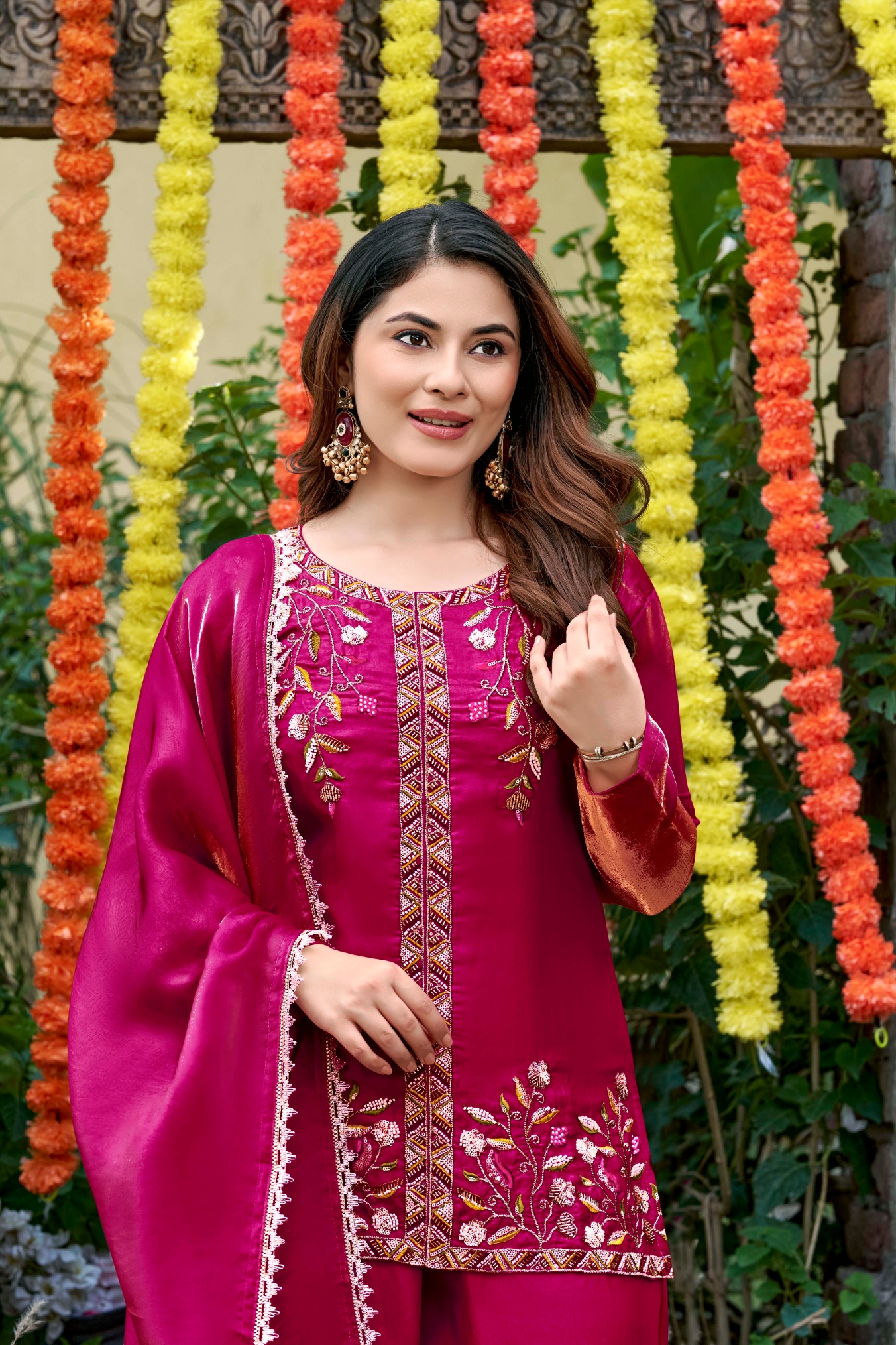Rani Pink Heritage Embroidered Palazzo Suit