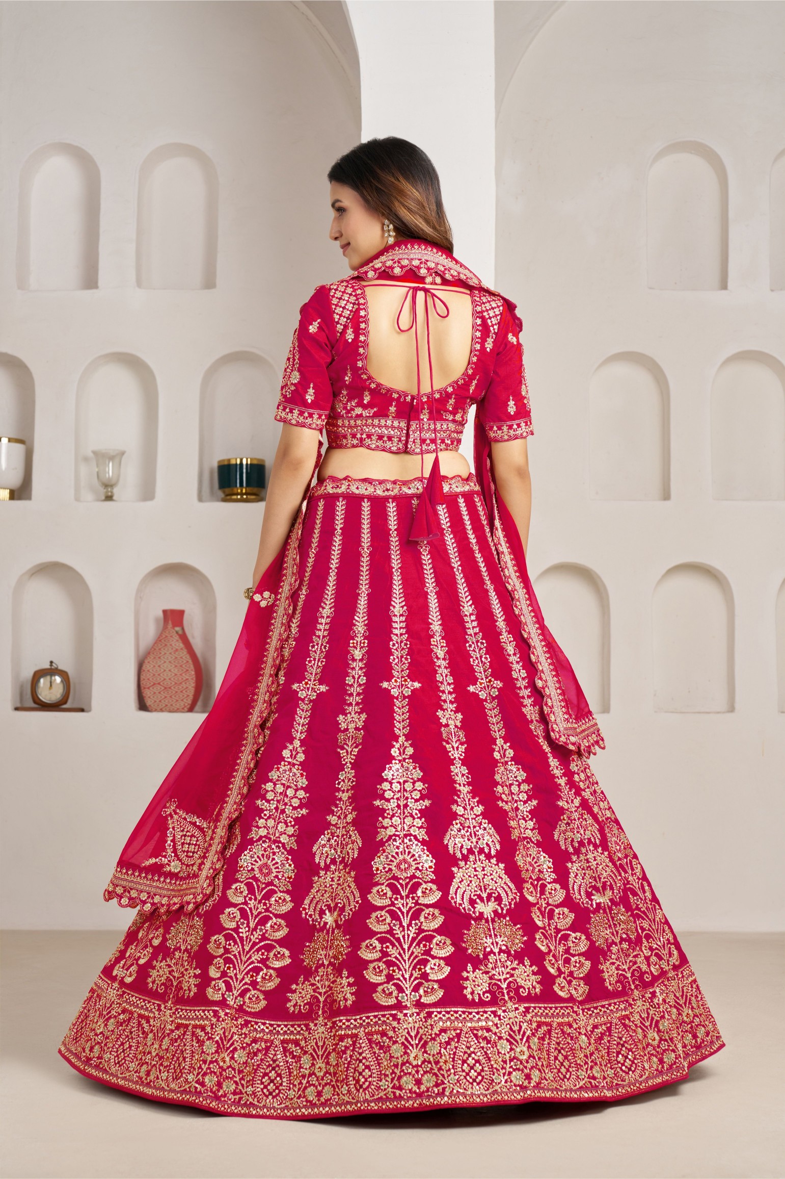 Rani Pink Heritage Embroidery Silk Panelled Lehenga Choli — alternate view