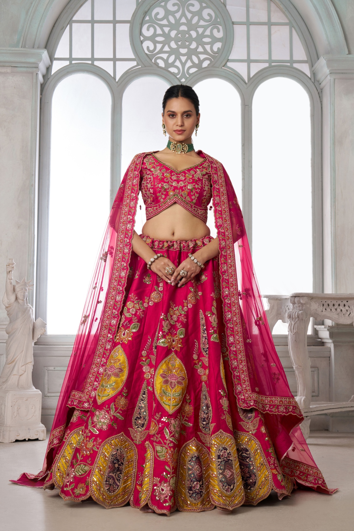 Rani Pink Heritage Motif Bridal Lehenga Choli