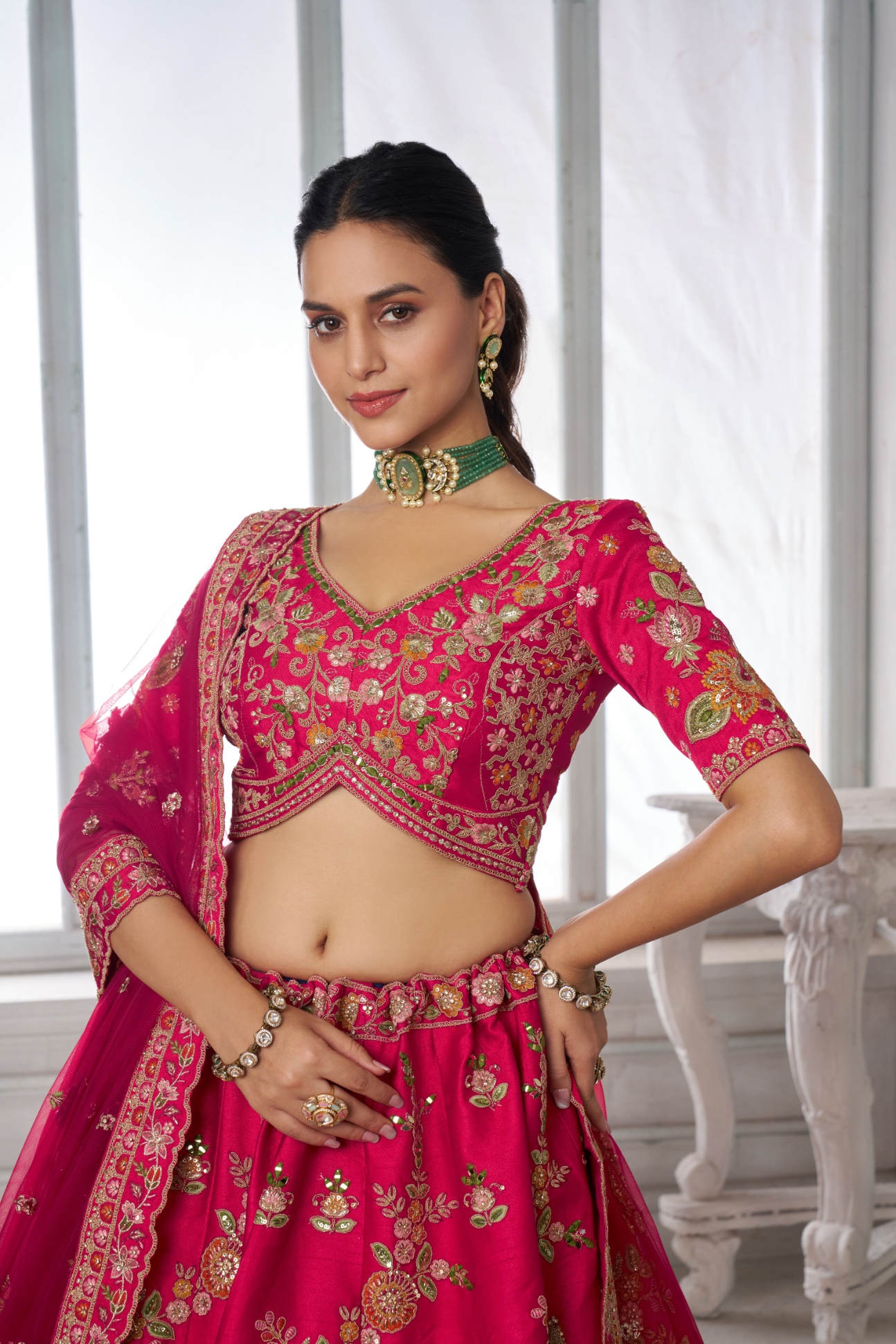 Rani Pink Heritage Motif Bridal Lehenga Choli