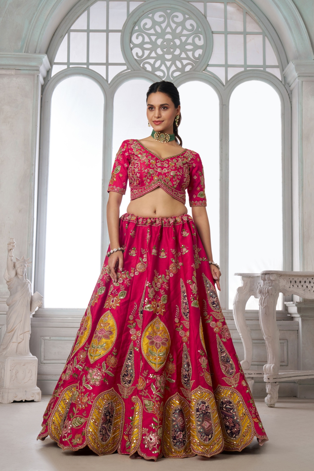 Rani Pink Heritage Motif Bridal Lehenga Choli
