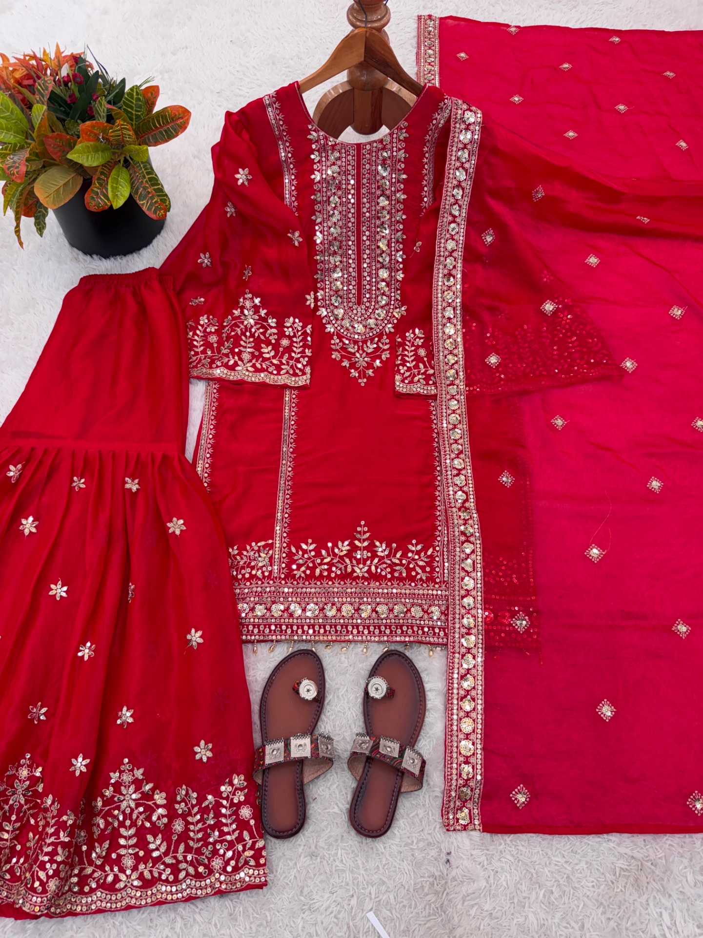 Rani Pink Heritage Motif Pure Fendy Silk Sharara Suit