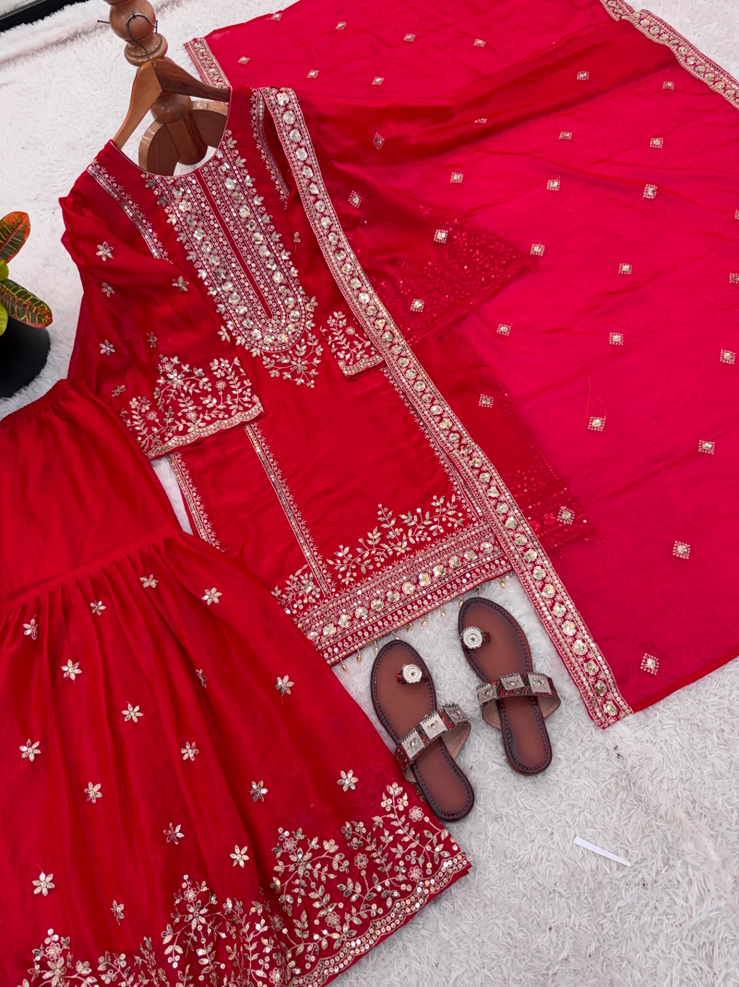 Rani Pink Heritage Motif Pure Fendy Silk Sharara Suit