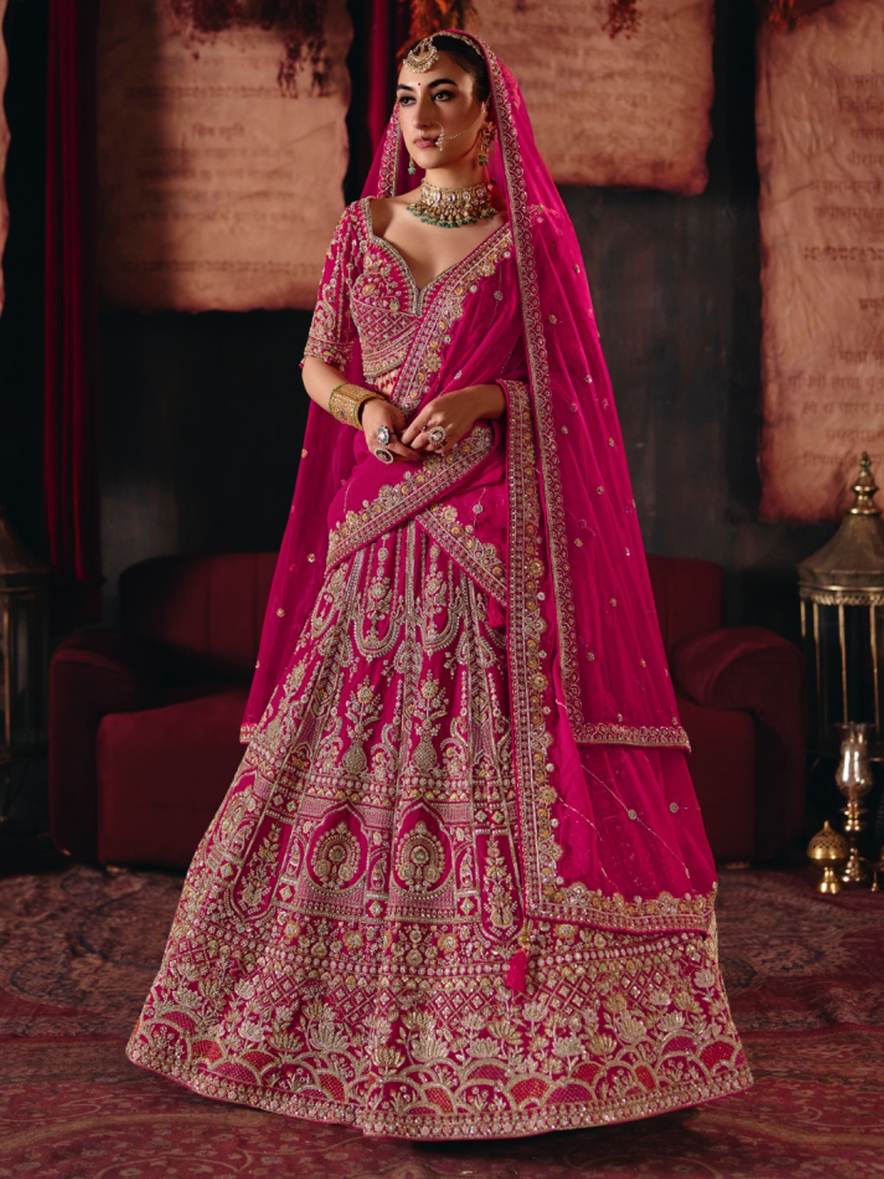 Rani Pink Heritage Silk Circular Lehenga Choli