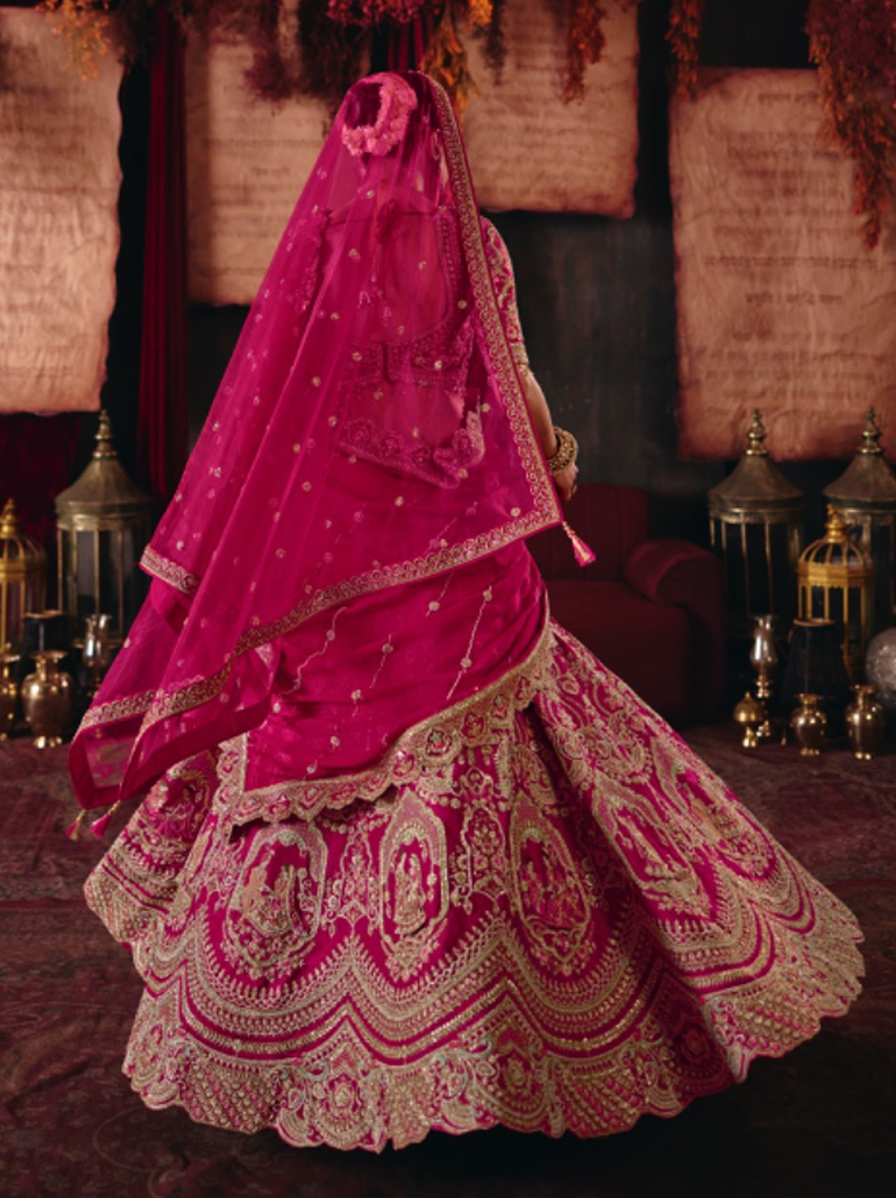 Rani Pink Heritage Silk Panelled Lehenga Choli