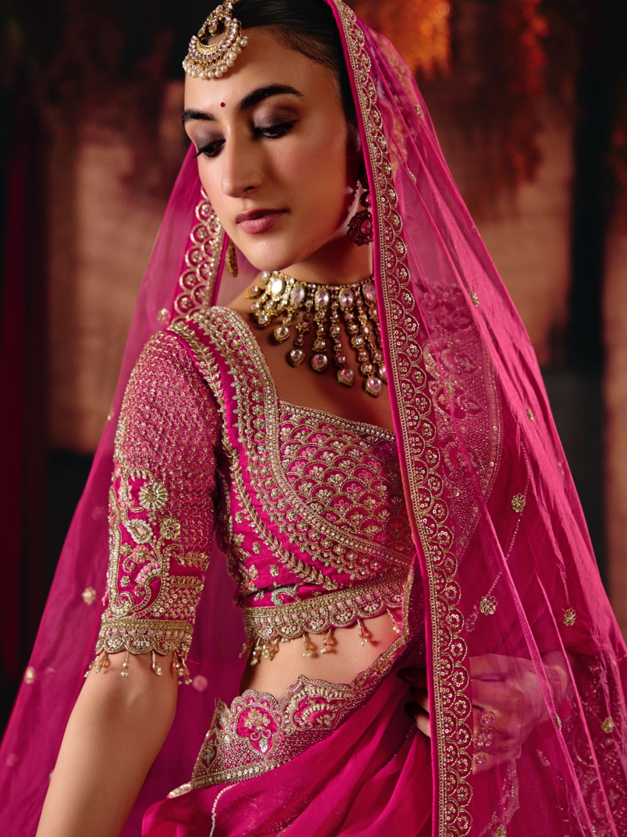 Rani Pink Heritage Silk Panelled Lehenga Choli