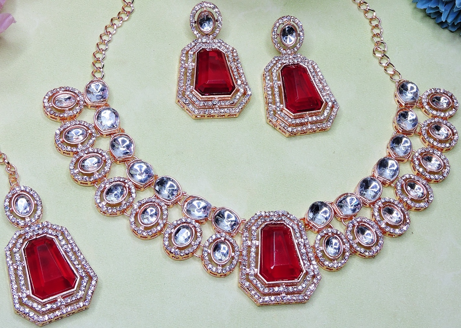 Rani Pink Heritage Stone Alloy Bridal Necklace