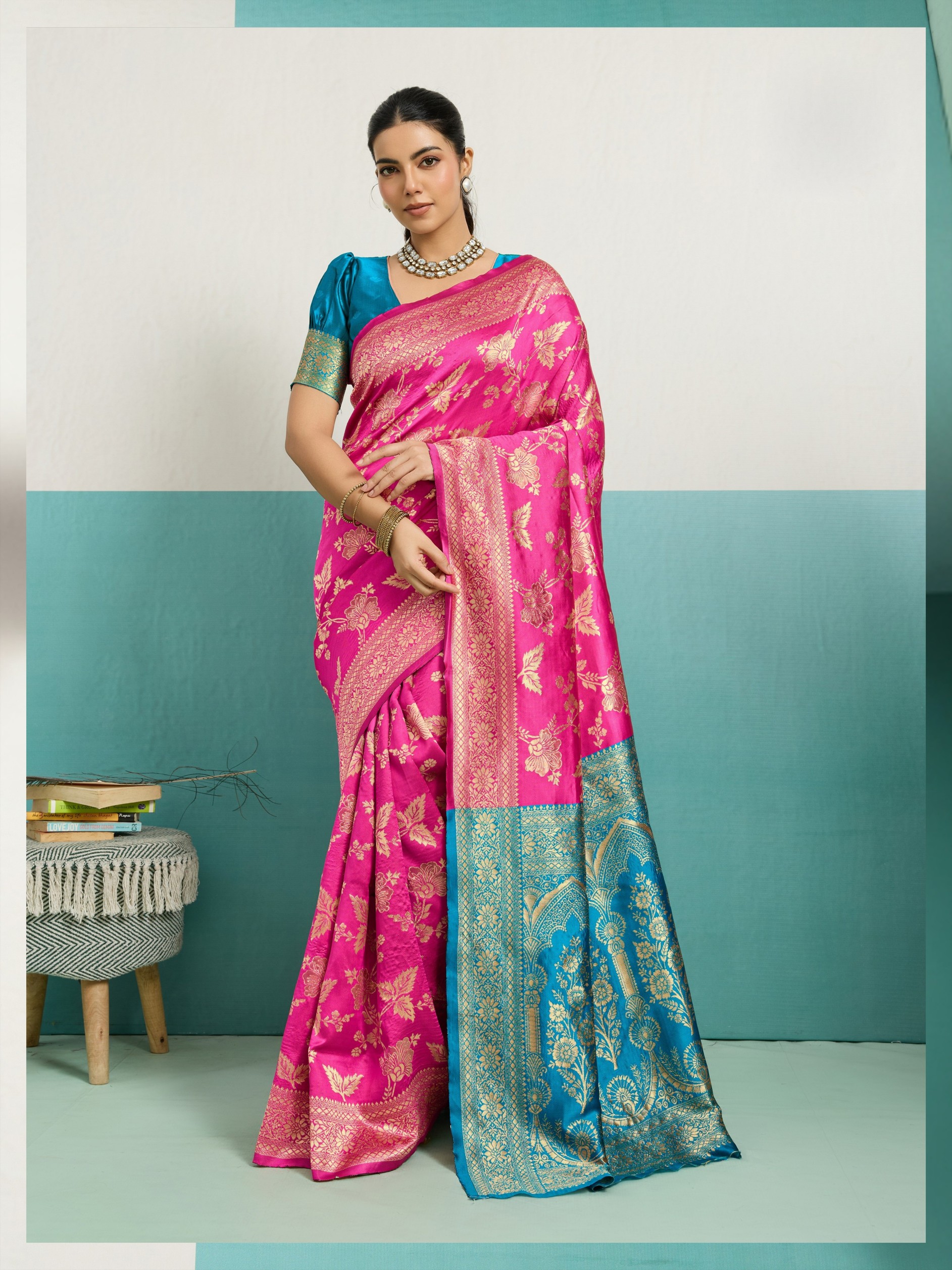 Rani Pink Jaal Banarasi Silk Saree