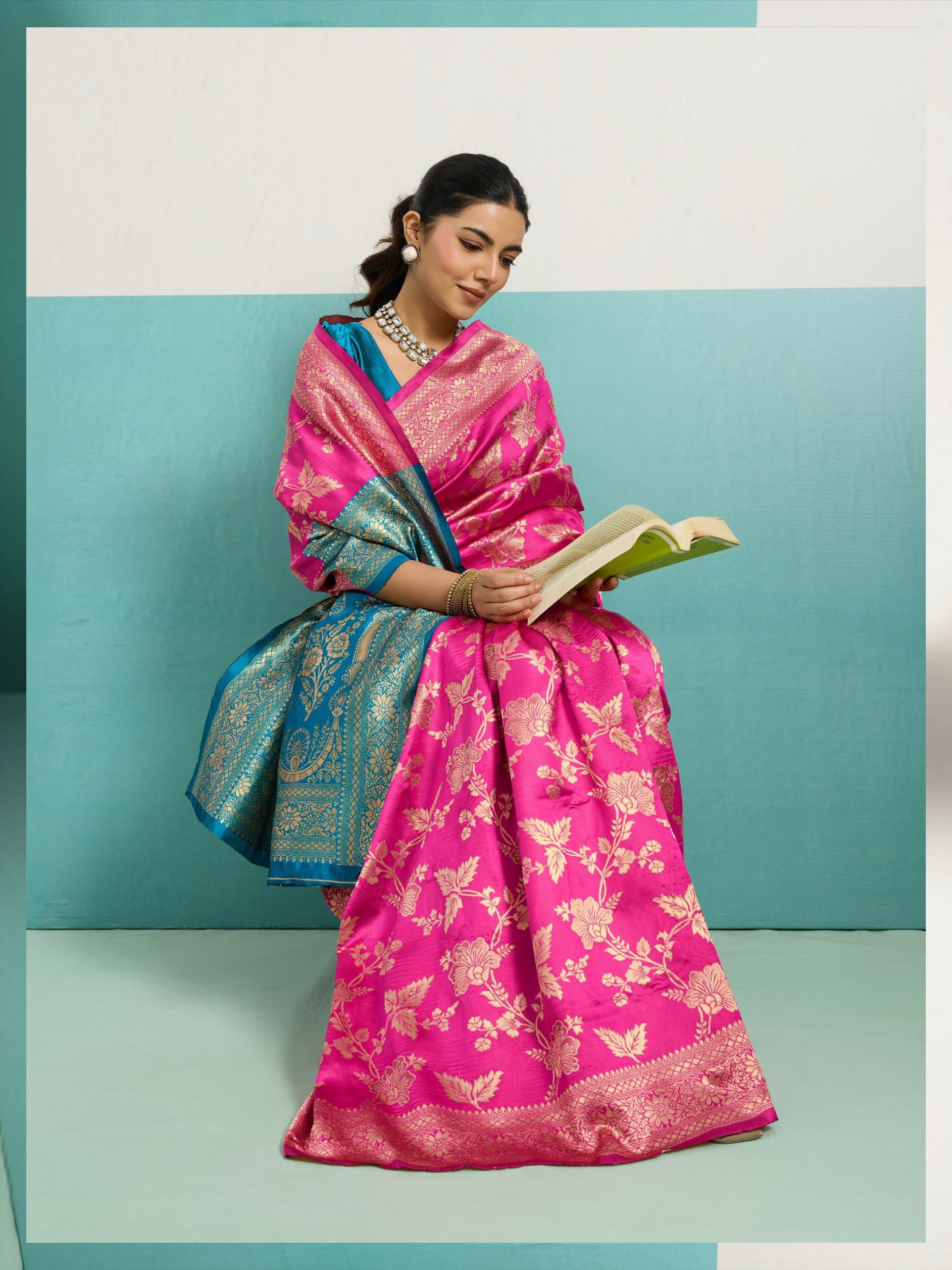 Rani Pink Jaal Banarasi Silk Saree