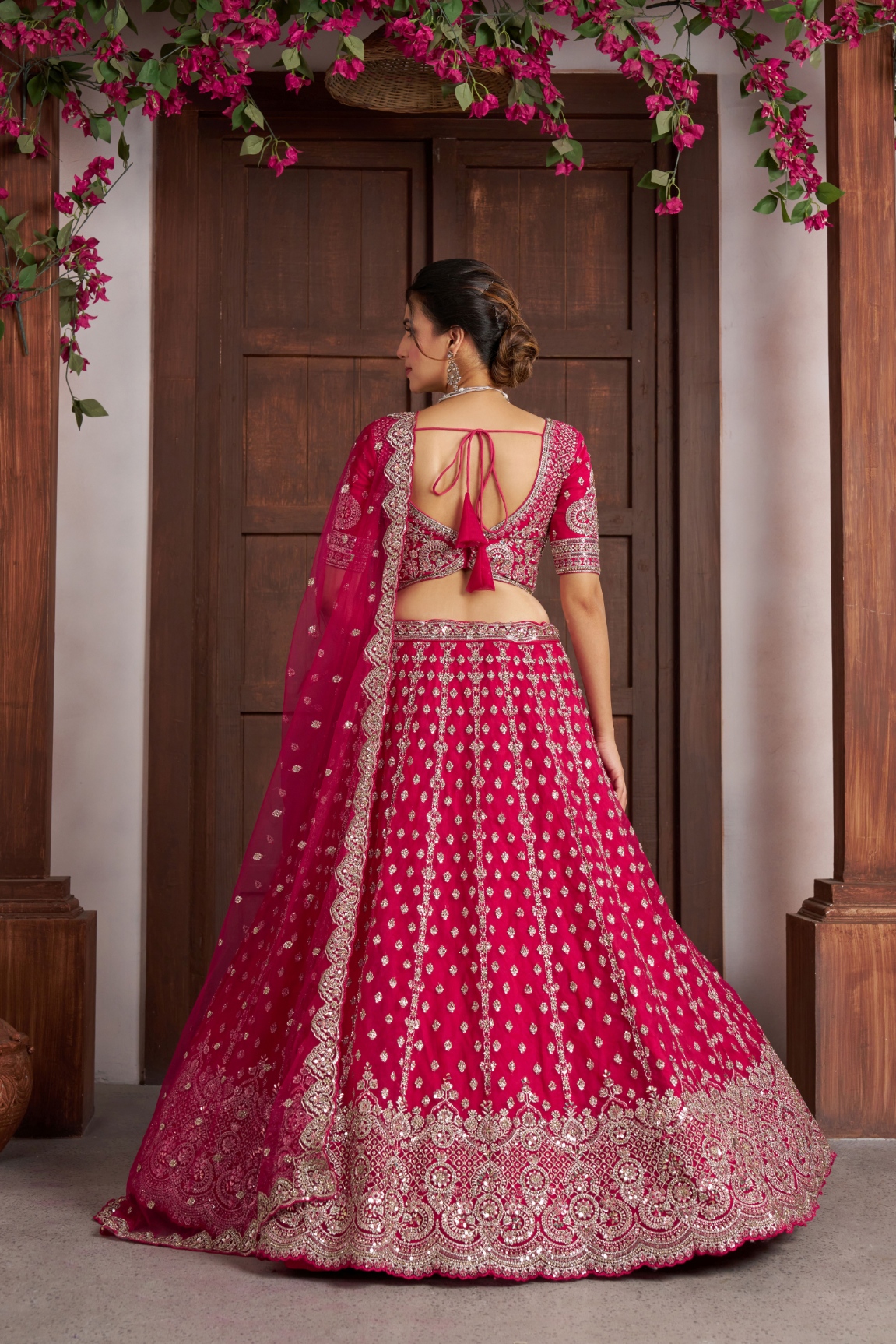 Rani Pink Net Embroidered Bridal Lehenga Choli — alternate view