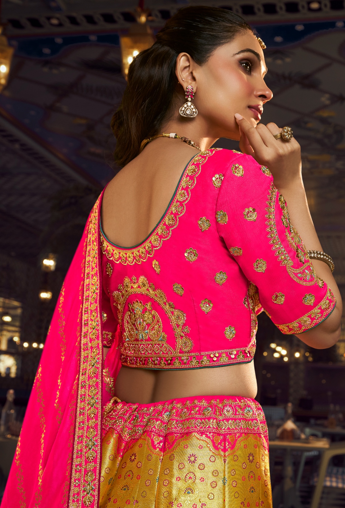 Rani Pink Paisley Embroidery Banarasi Silk Lehenga Choli — alternate view